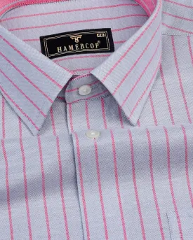 Lapis Gray With Pink Stripe Oxford Cotton Shirt