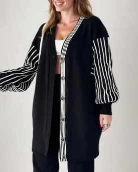 Limited Time 50% OFFBalloon Sleeve Striped Knitwear Cardigan & Pants Two-piece Set