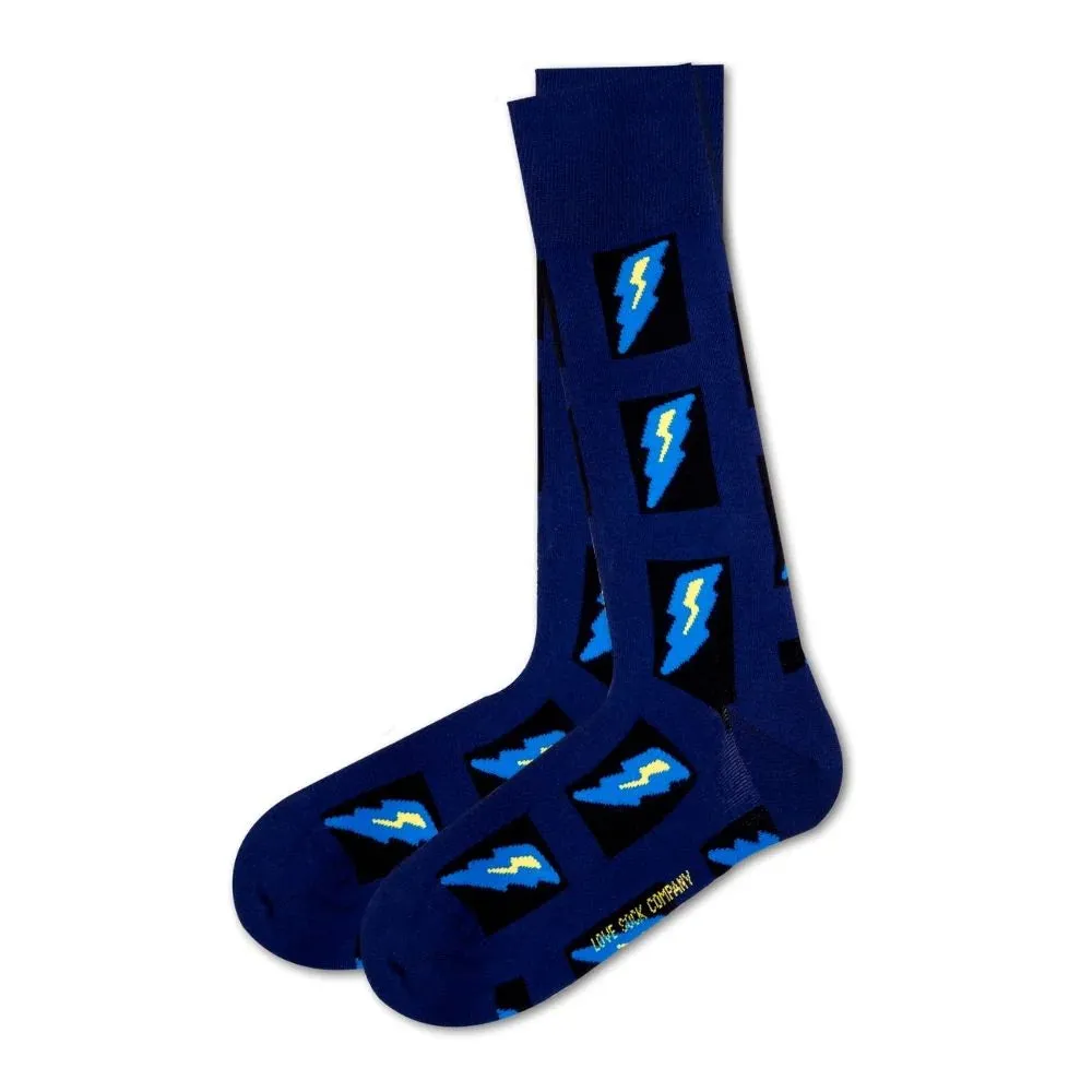 Love Sock Company Colorful Patterned Novelty Lightning Men's Dress Socks Blue