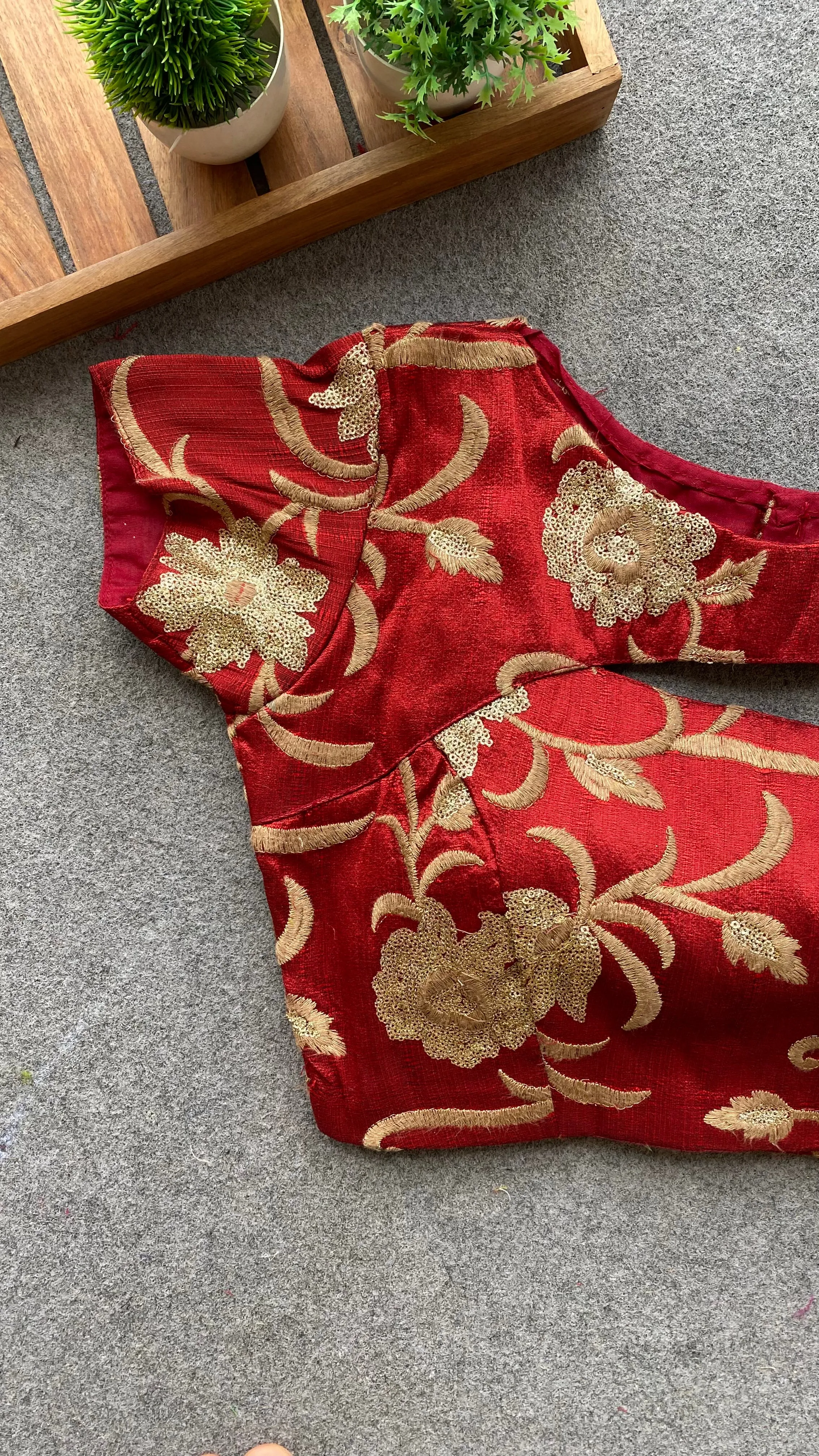 Maroon red embroidery blouse
