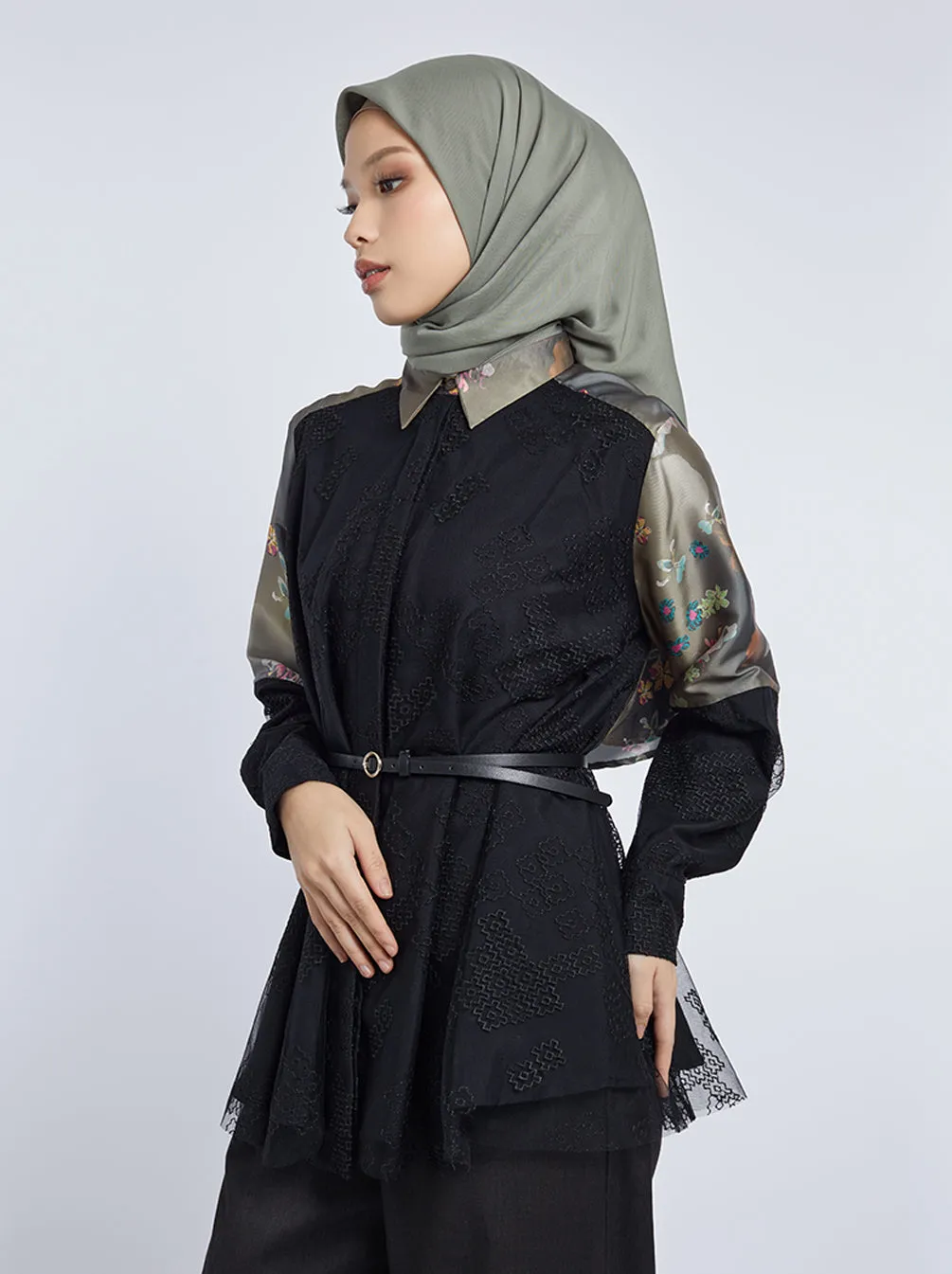 MAUDY LAYERED A-LINE TOP CHARCOAL