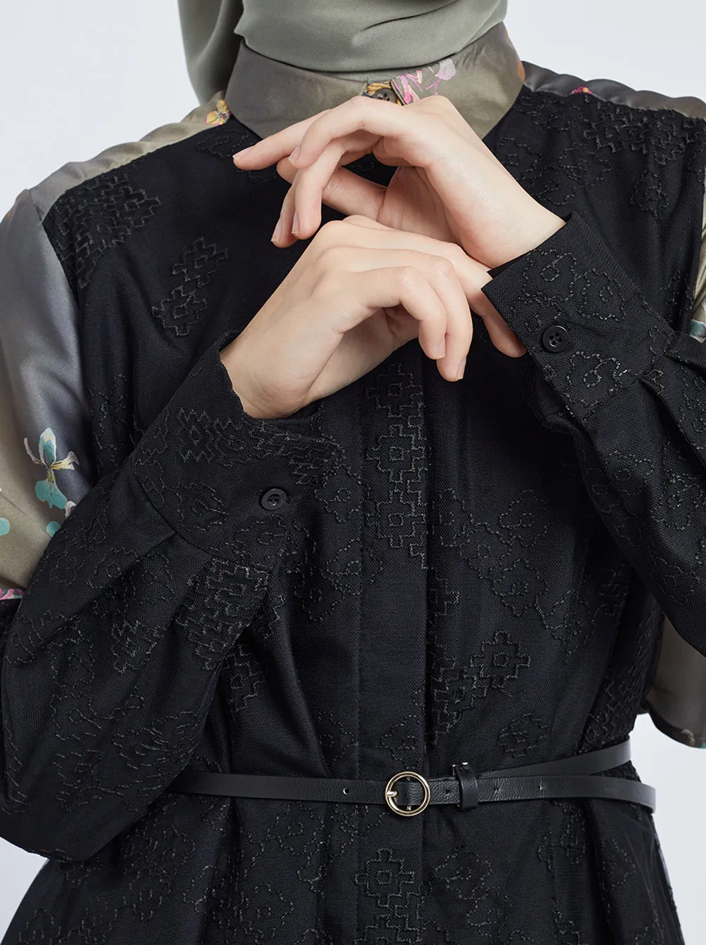MAUDY LAYERED A-LINE TOP CHARCOAL