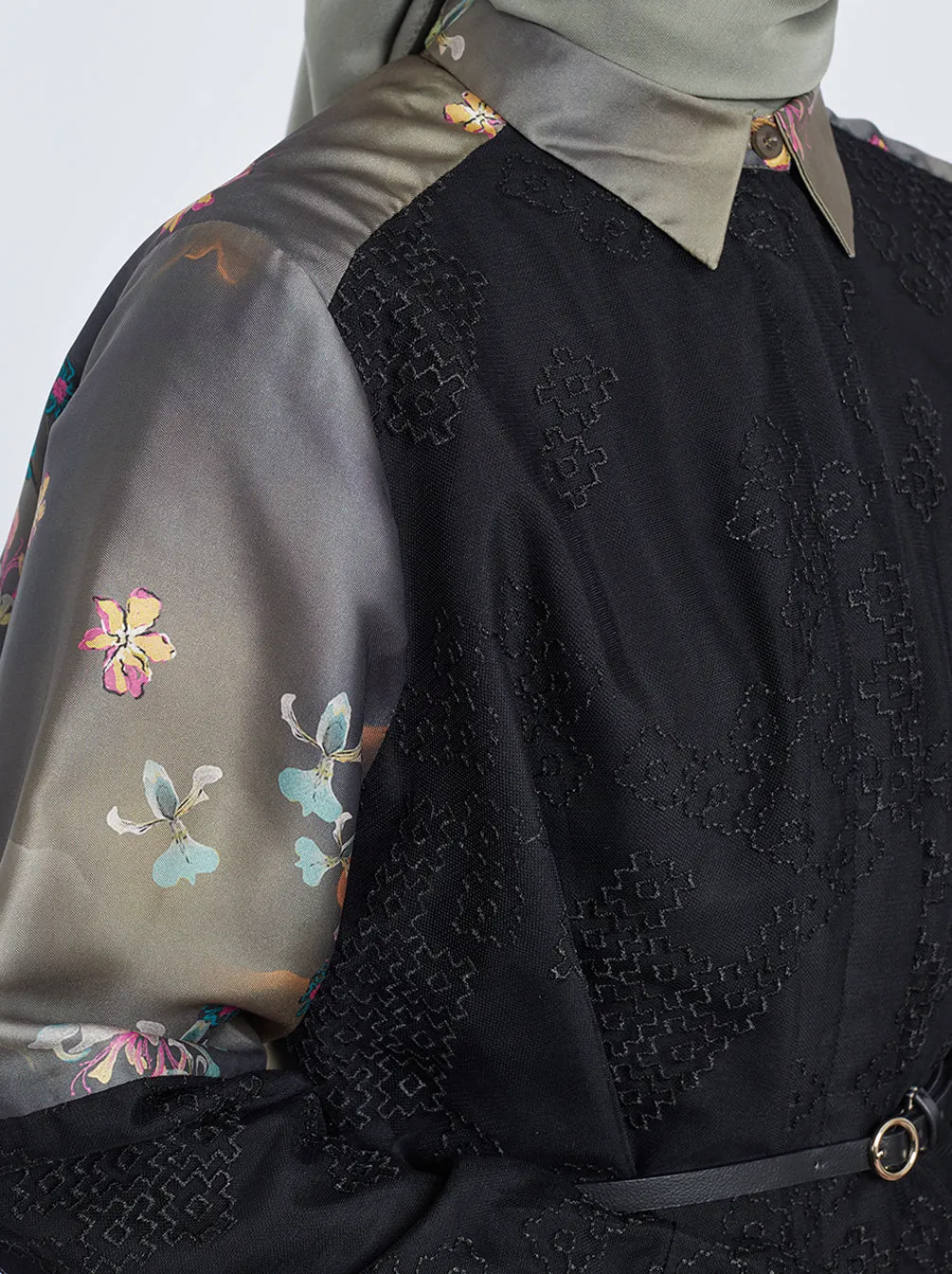 MAUDY LAYERED A-LINE TOP CHARCOAL
