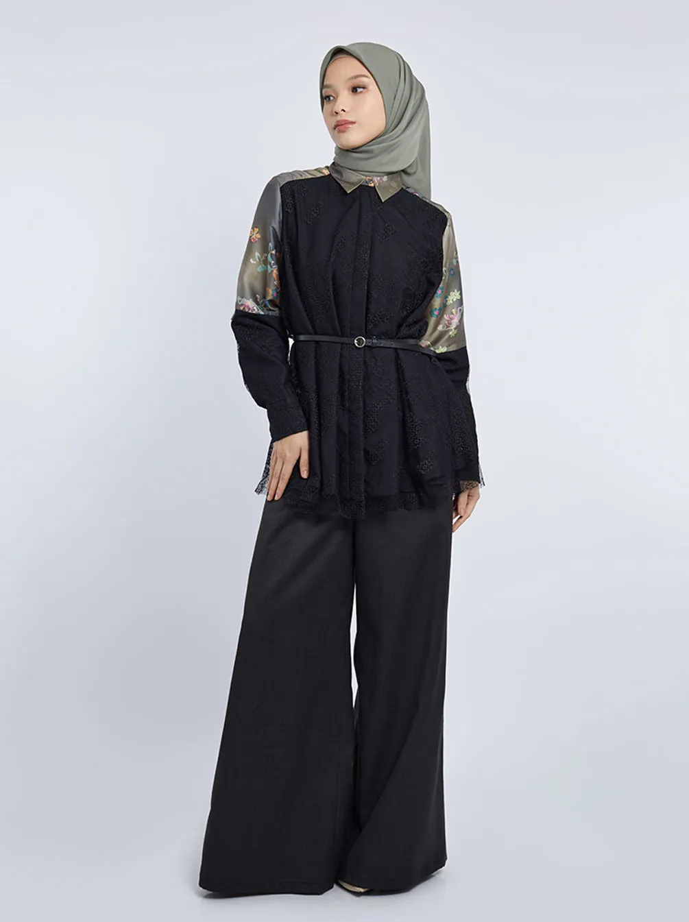 MAUDY LAYERED A-LINE TOP CHARCOAL