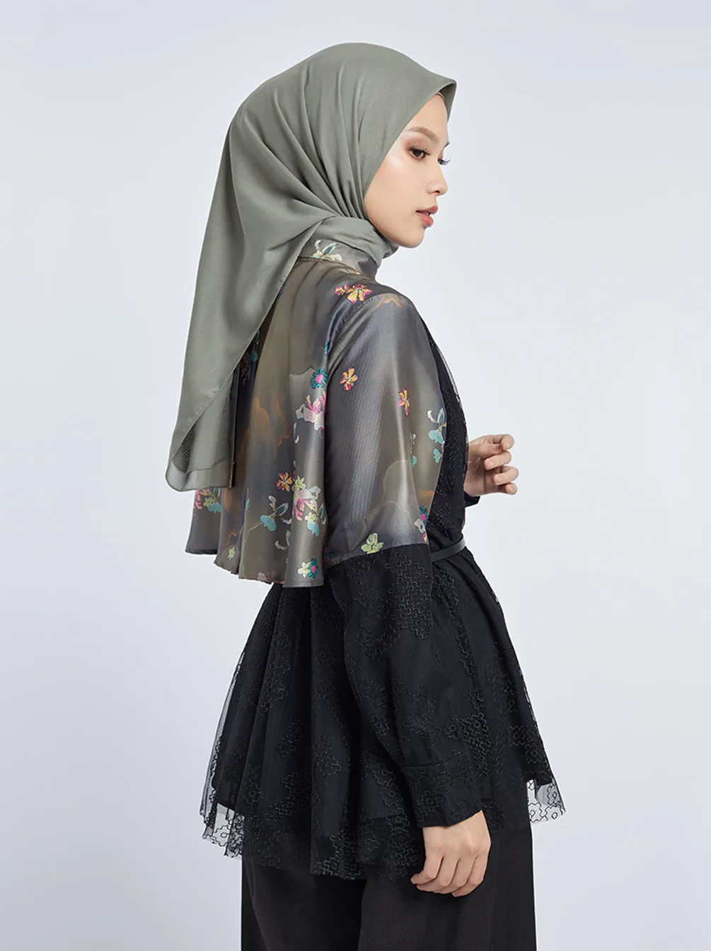MAUDY LAYERED A-LINE TOP CHARCOAL