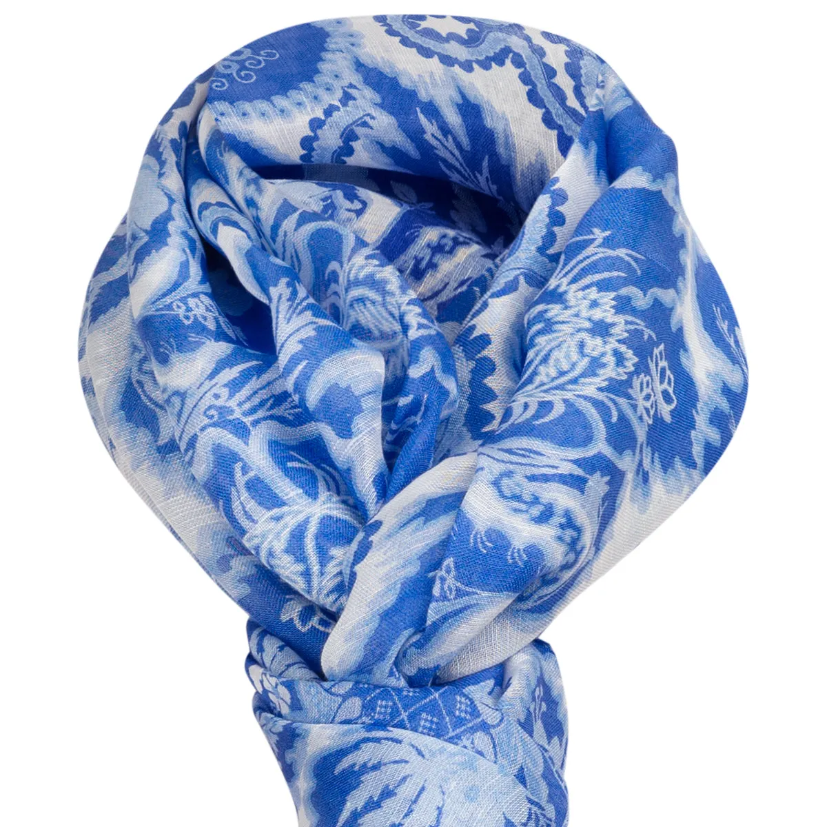 Modal Linen Silk Scarf in Sapphire Spring Toile