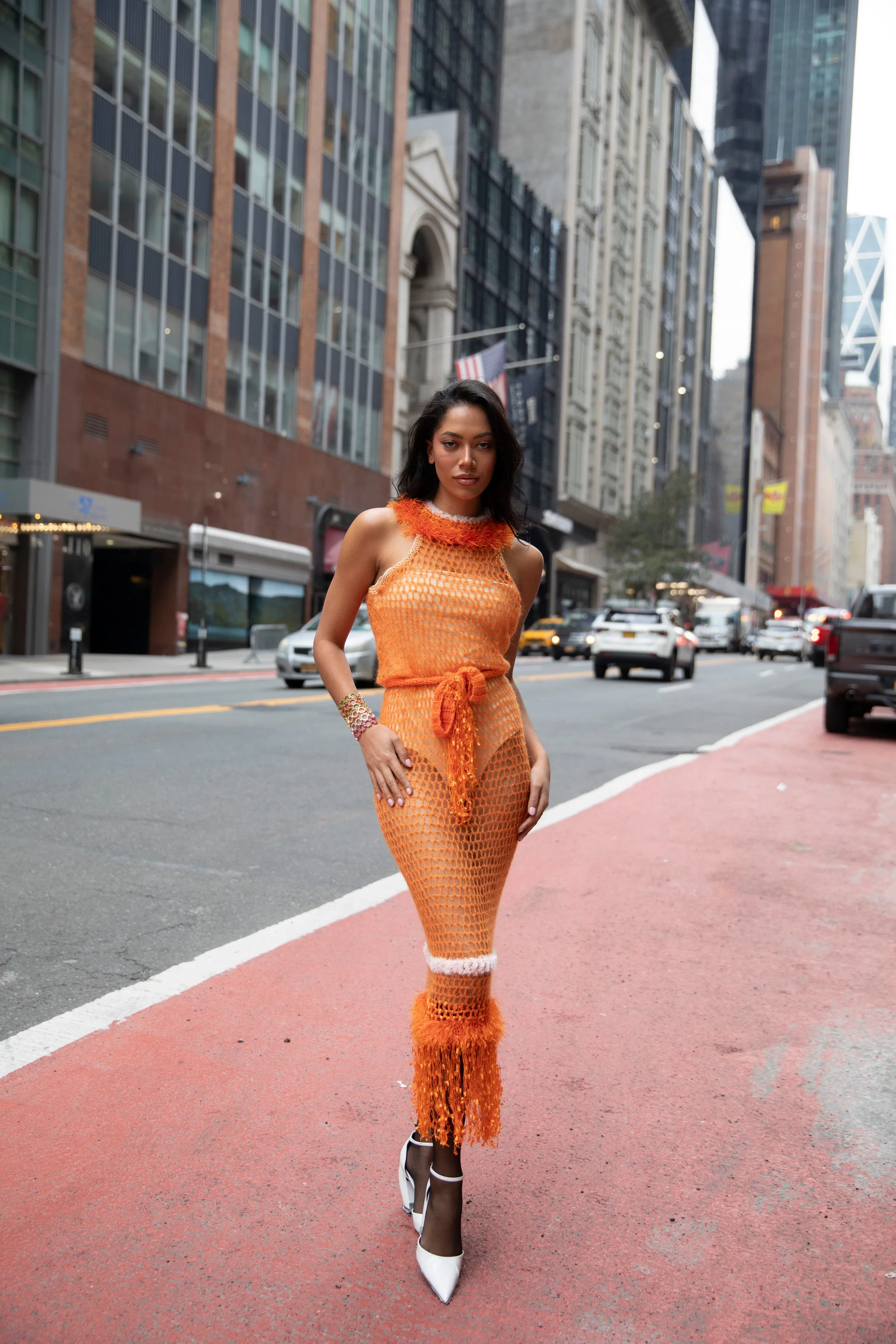 Orange Rose Handmade Knit Dress