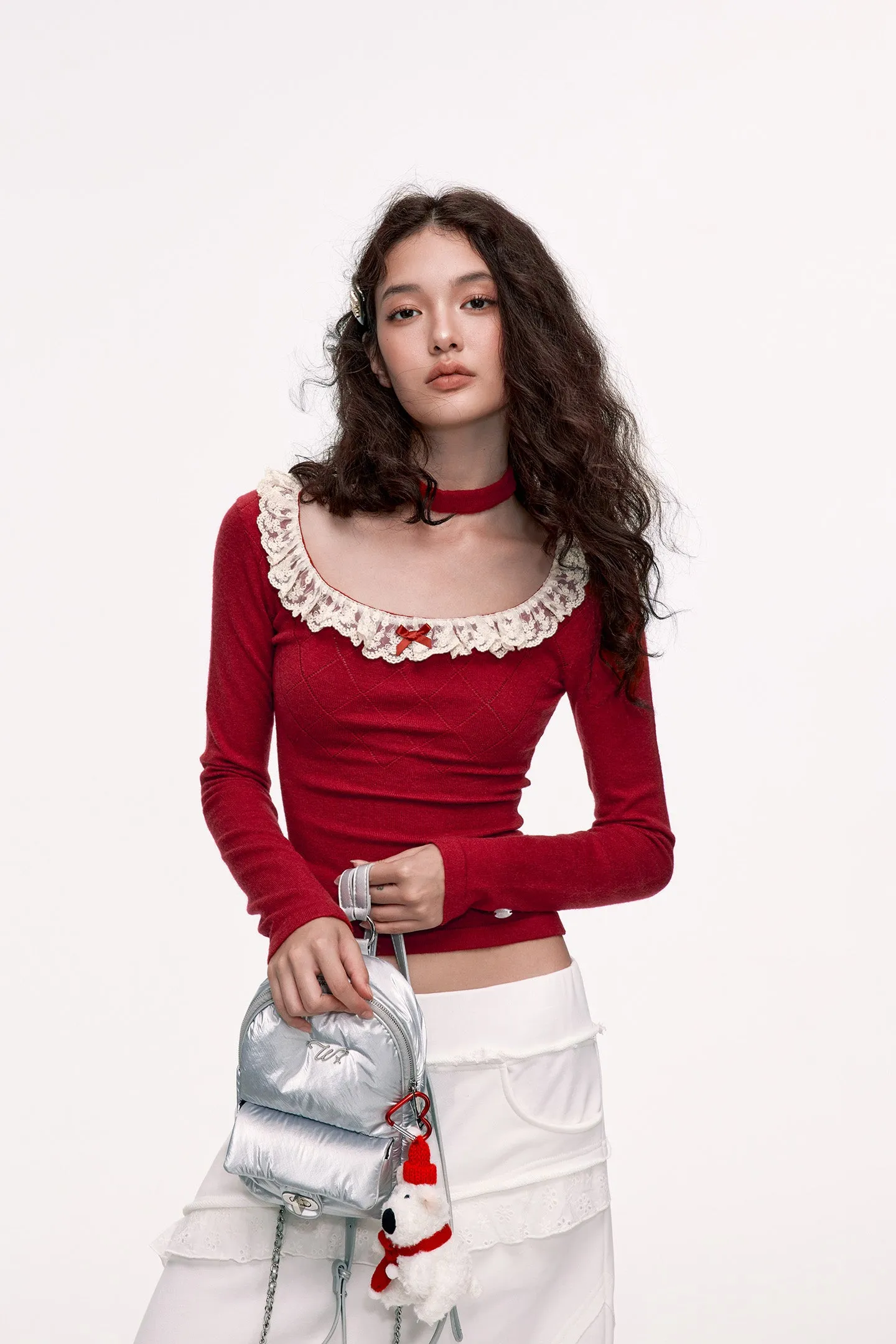 Paneled Lace Knitted Sweater