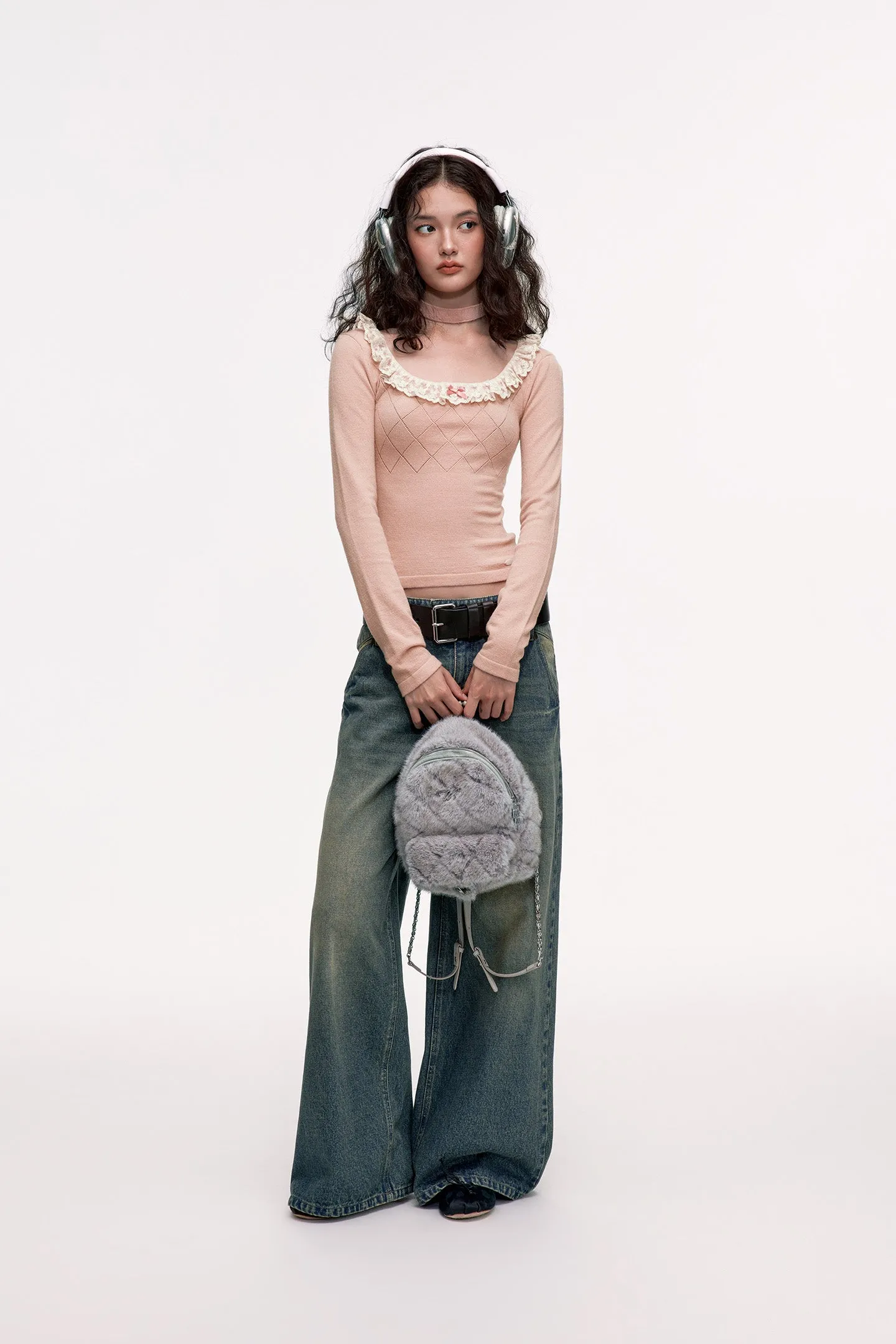 Paneled Lace Knitted Sweater