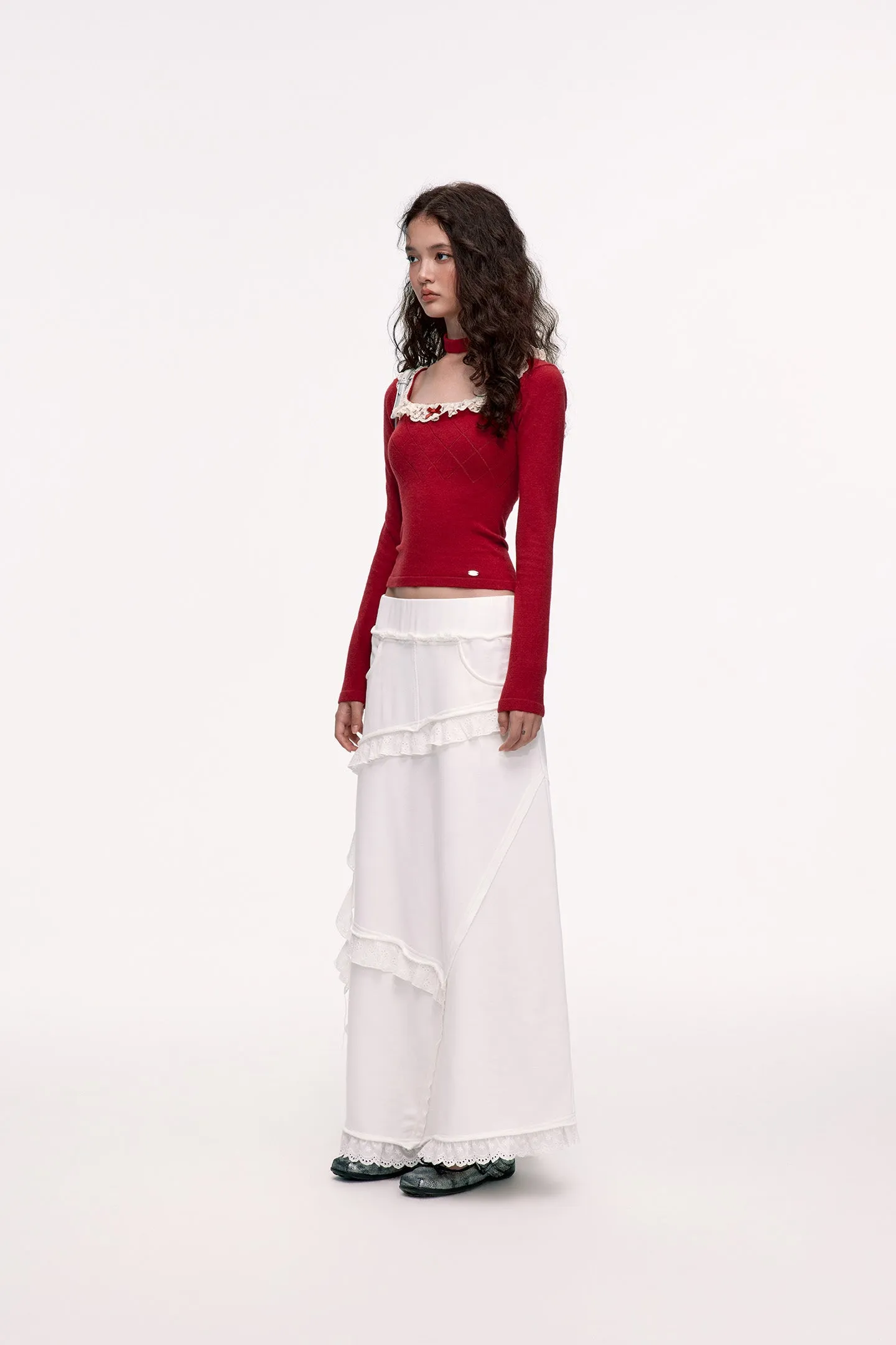Paneled Lace Knitted Sweater