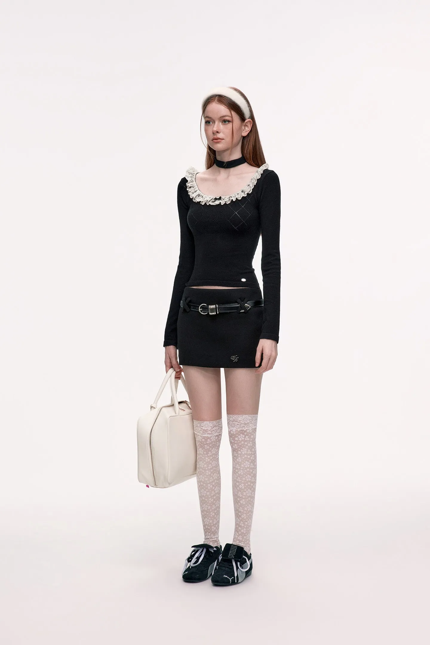 Paneled Lace Knitted Sweater
