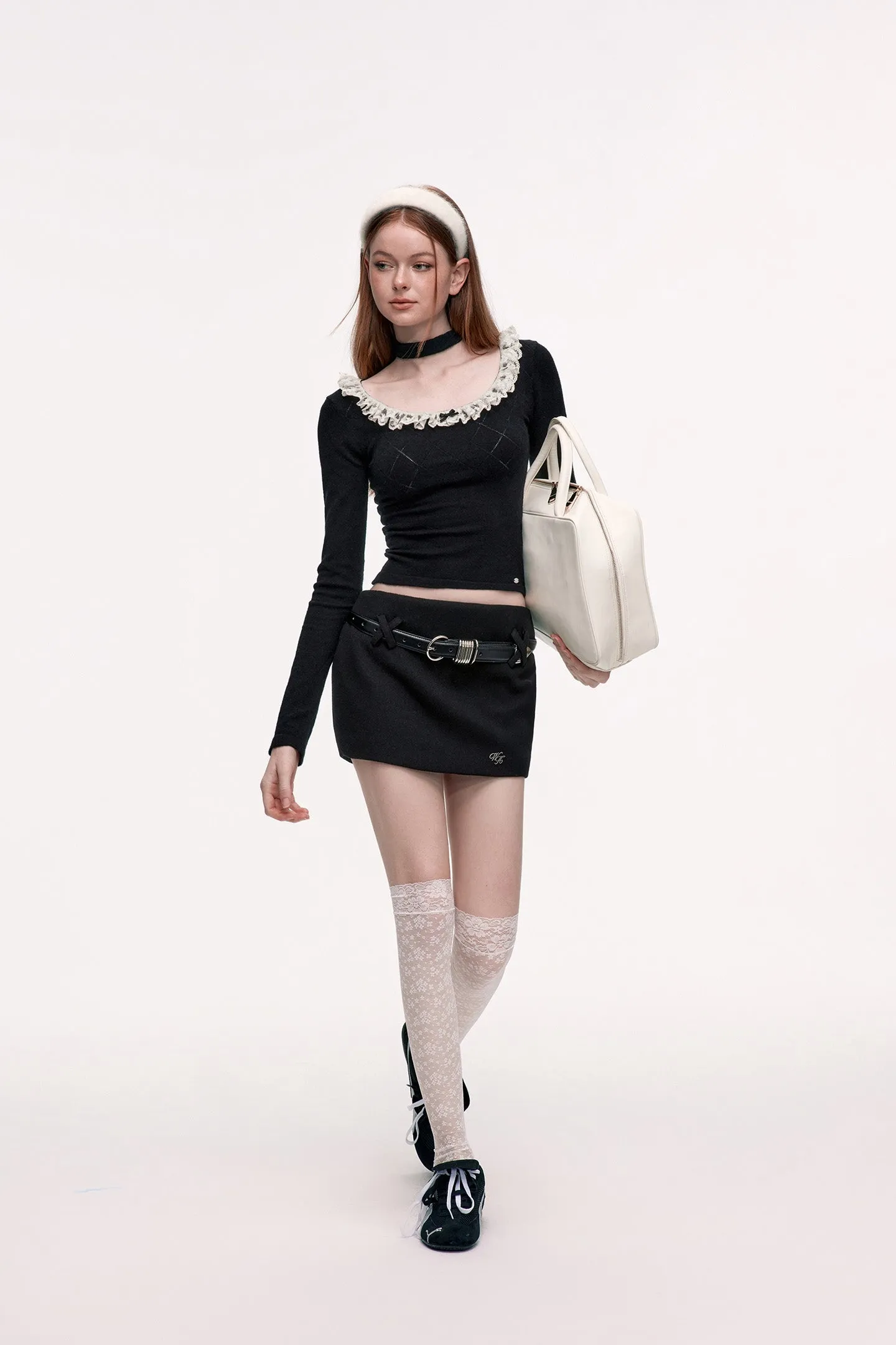 Paneled Lace Knitted Sweater