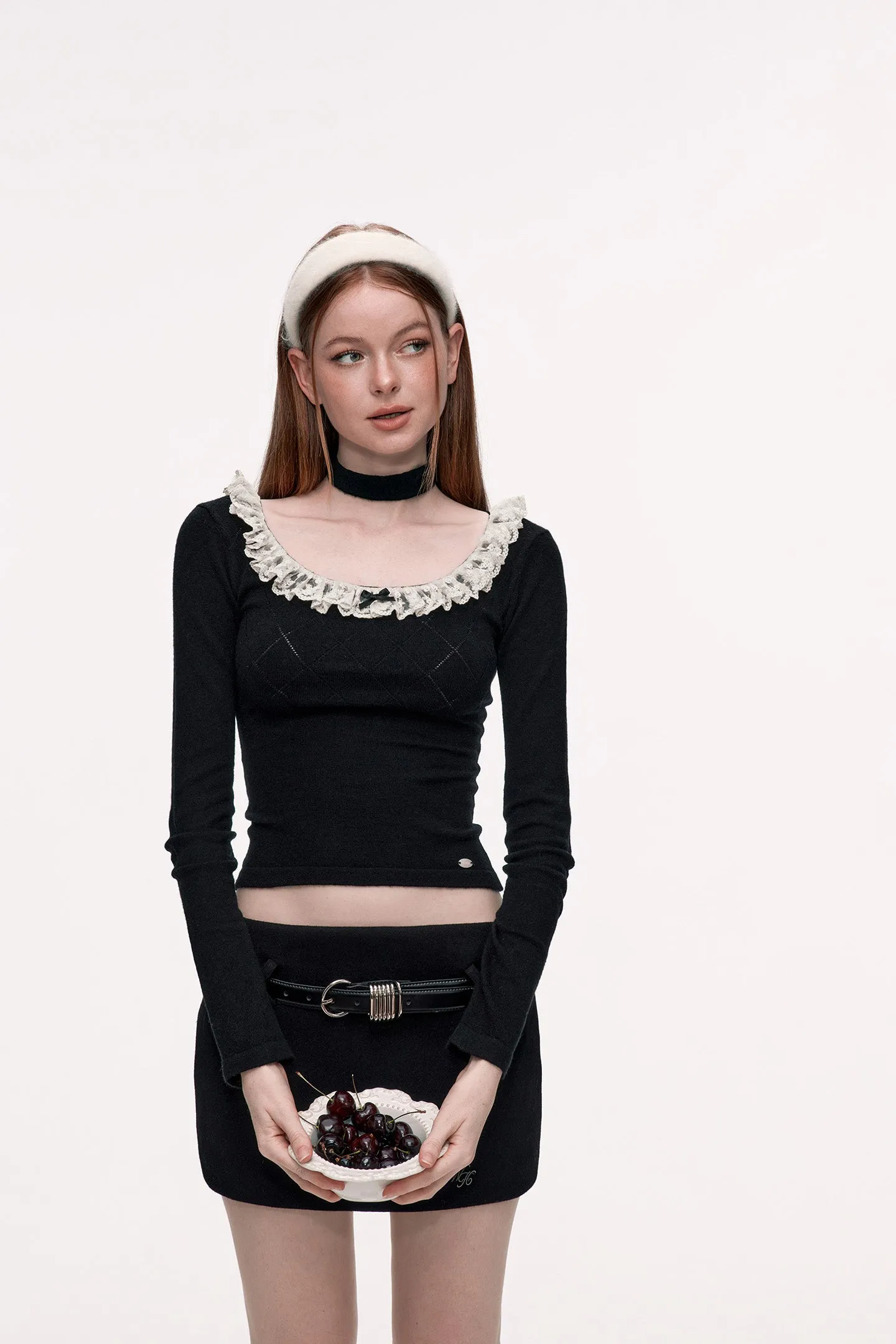 Paneled Lace Knitted Sweater