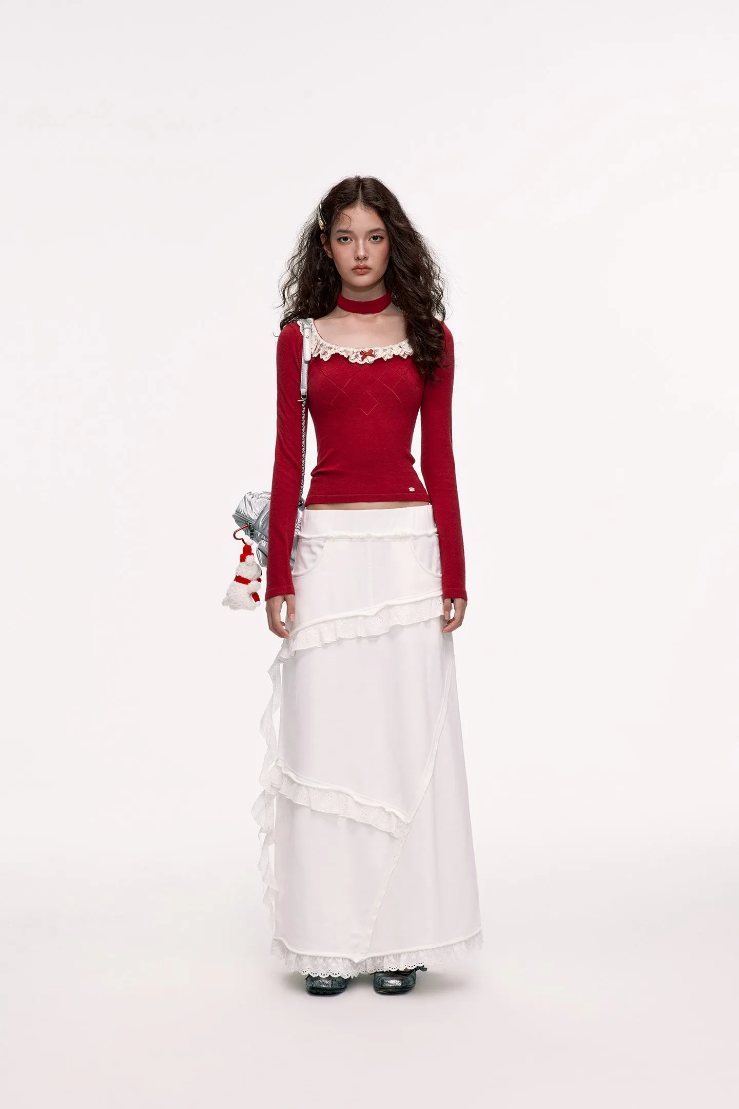 Paneled Lace Knitted Sweater