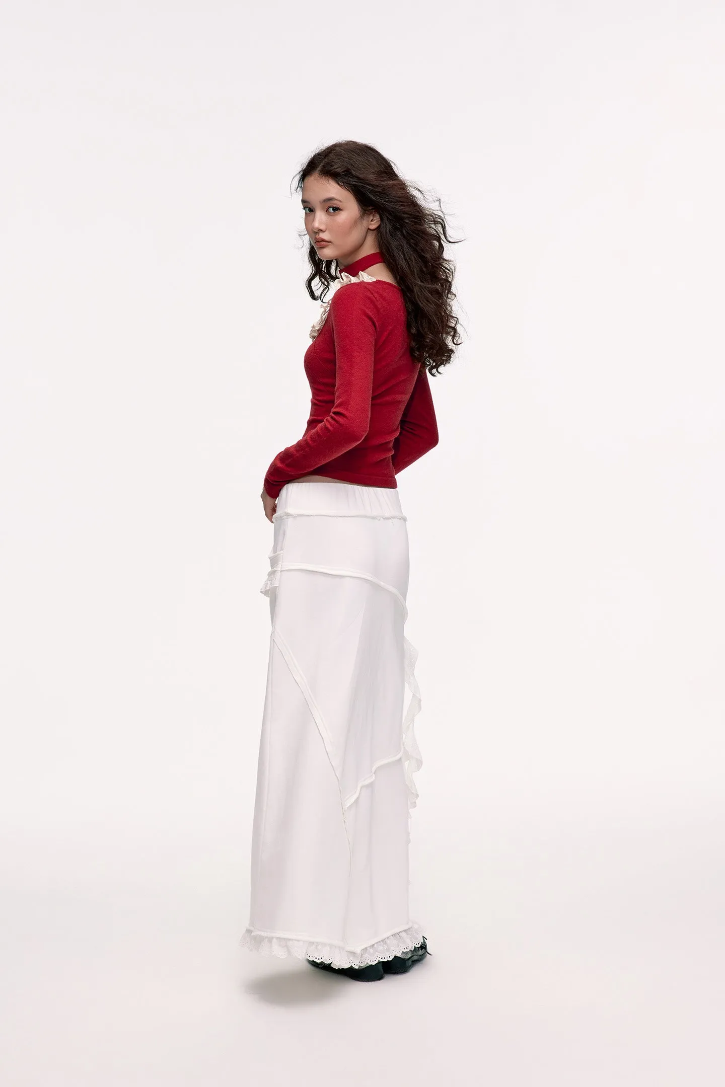 Paneled Lace Knitted Sweater