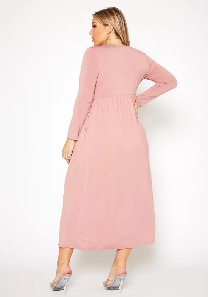Plus Size Women's Basic Long Sleeve Fit & Flare Maxi Dress
