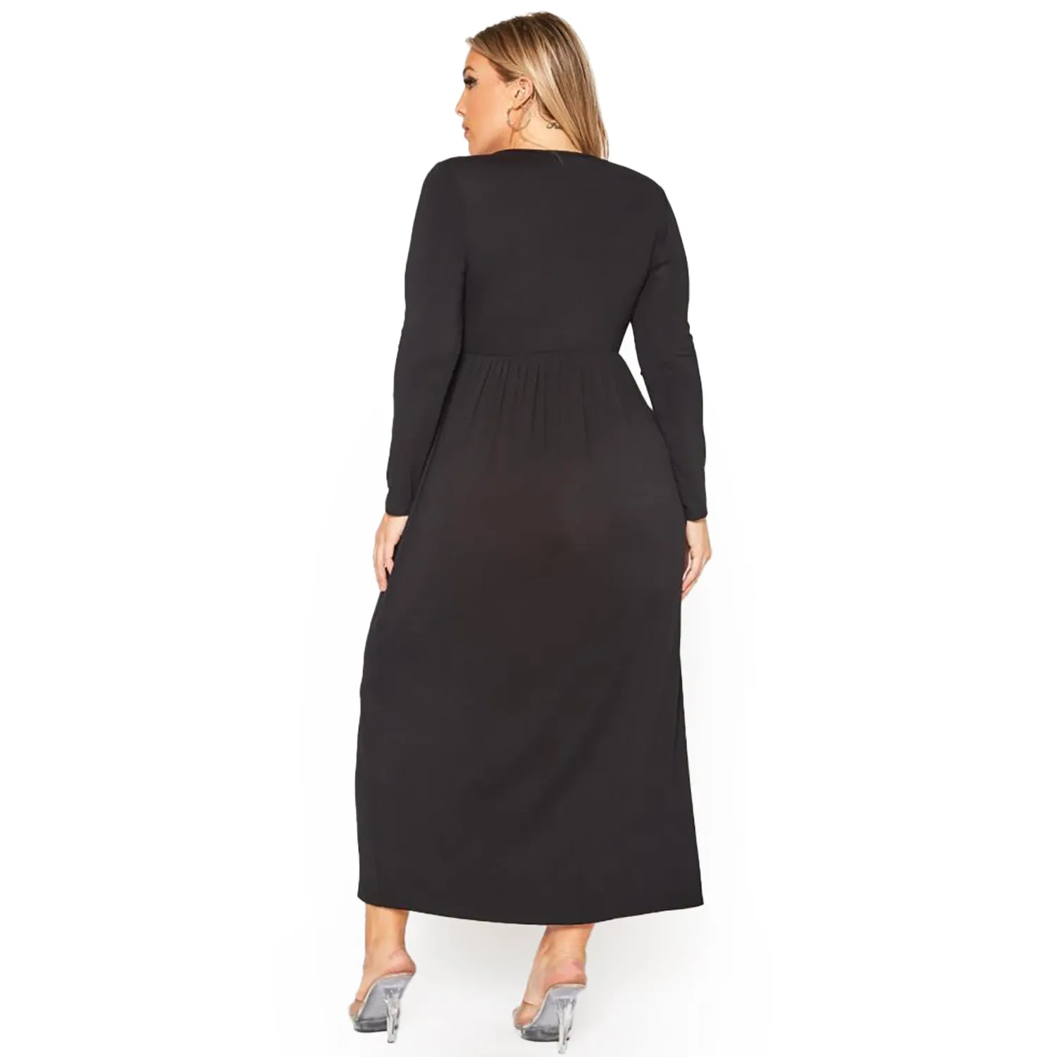 Plus Size Women's Basic Long Sleeve Fit & Flare Maxi Dress