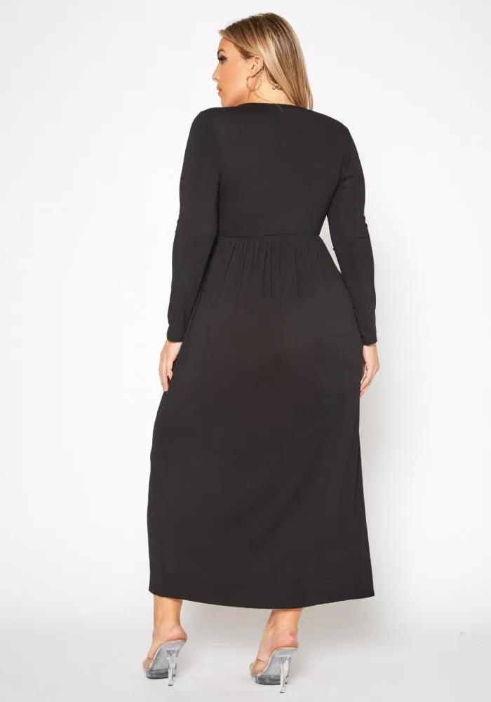 Plus Size Women's Basic Long Sleeve Fit & Flare Maxi Dress