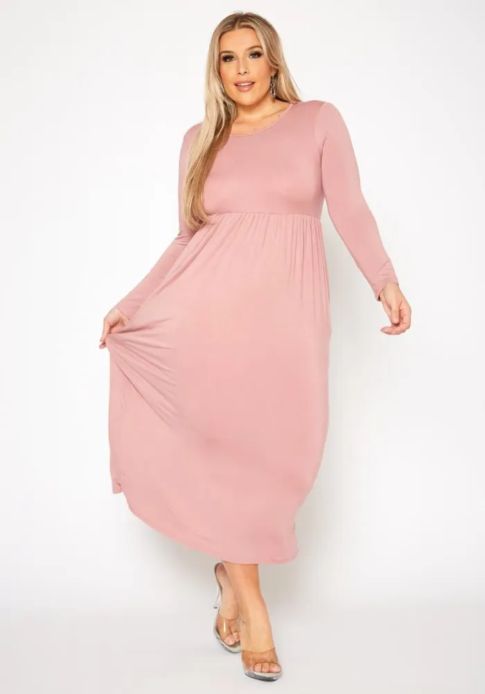 Plus Size Women's Basic Long Sleeve Fit & Flare Maxi Dress
