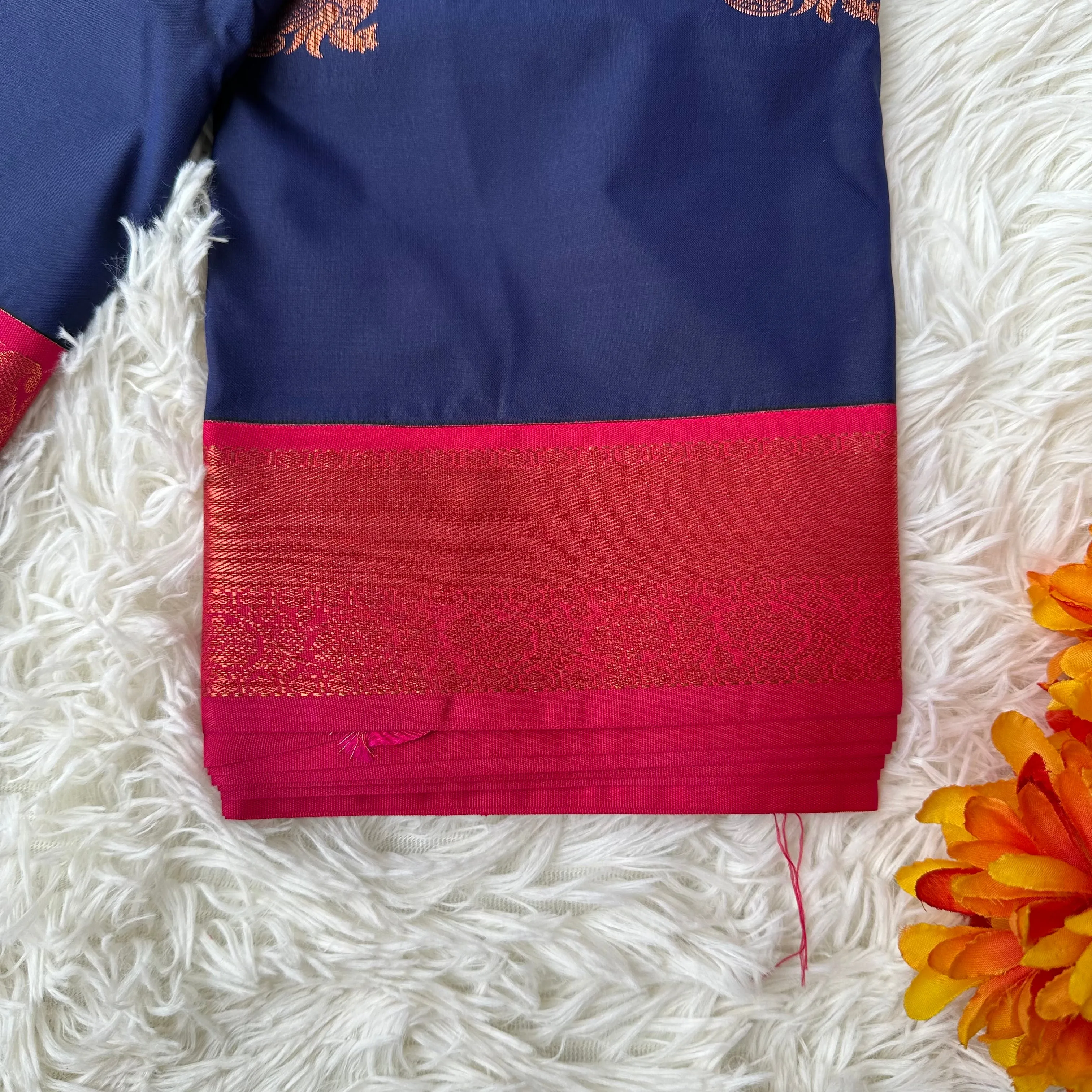 Pure Comfort: Dark Blue Semi-Silk Saree for Luxurious All-Day Wear