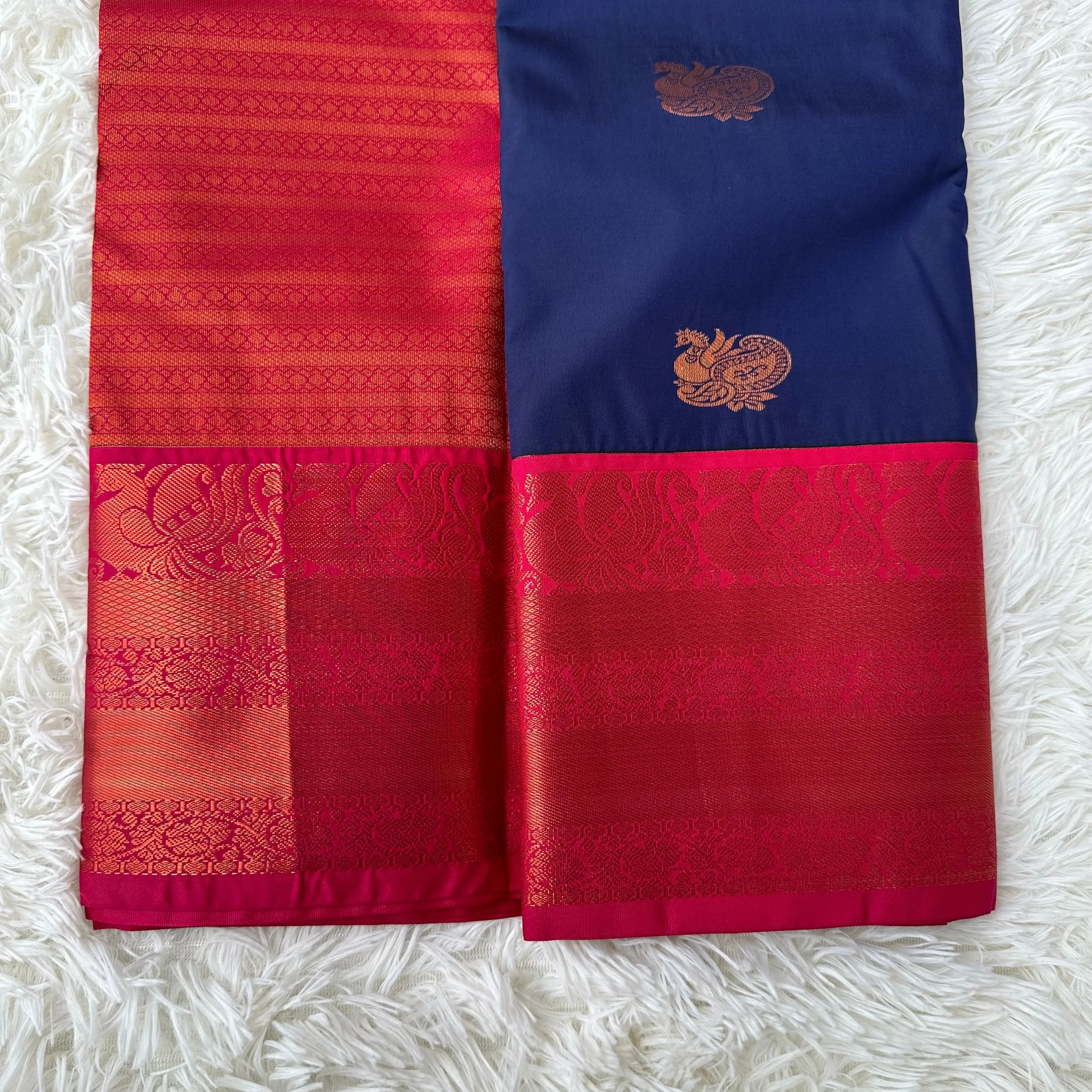 Pure Comfort: Dark Blue Semi-Silk Saree for Luxurious All-Day Wear