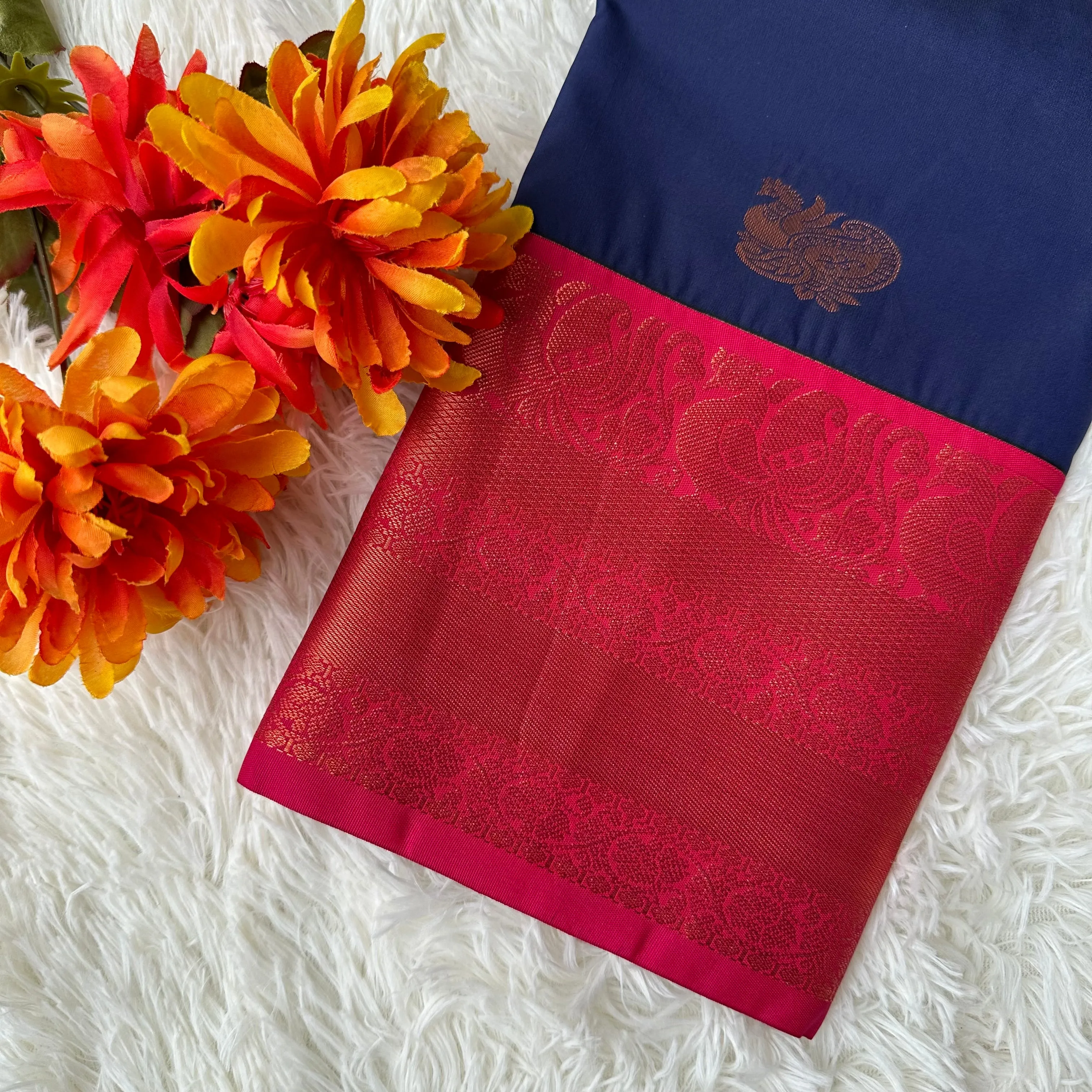 Pure Comfort: Dark Blue Semi-Silk Saree for Luxurious All-Day Wear