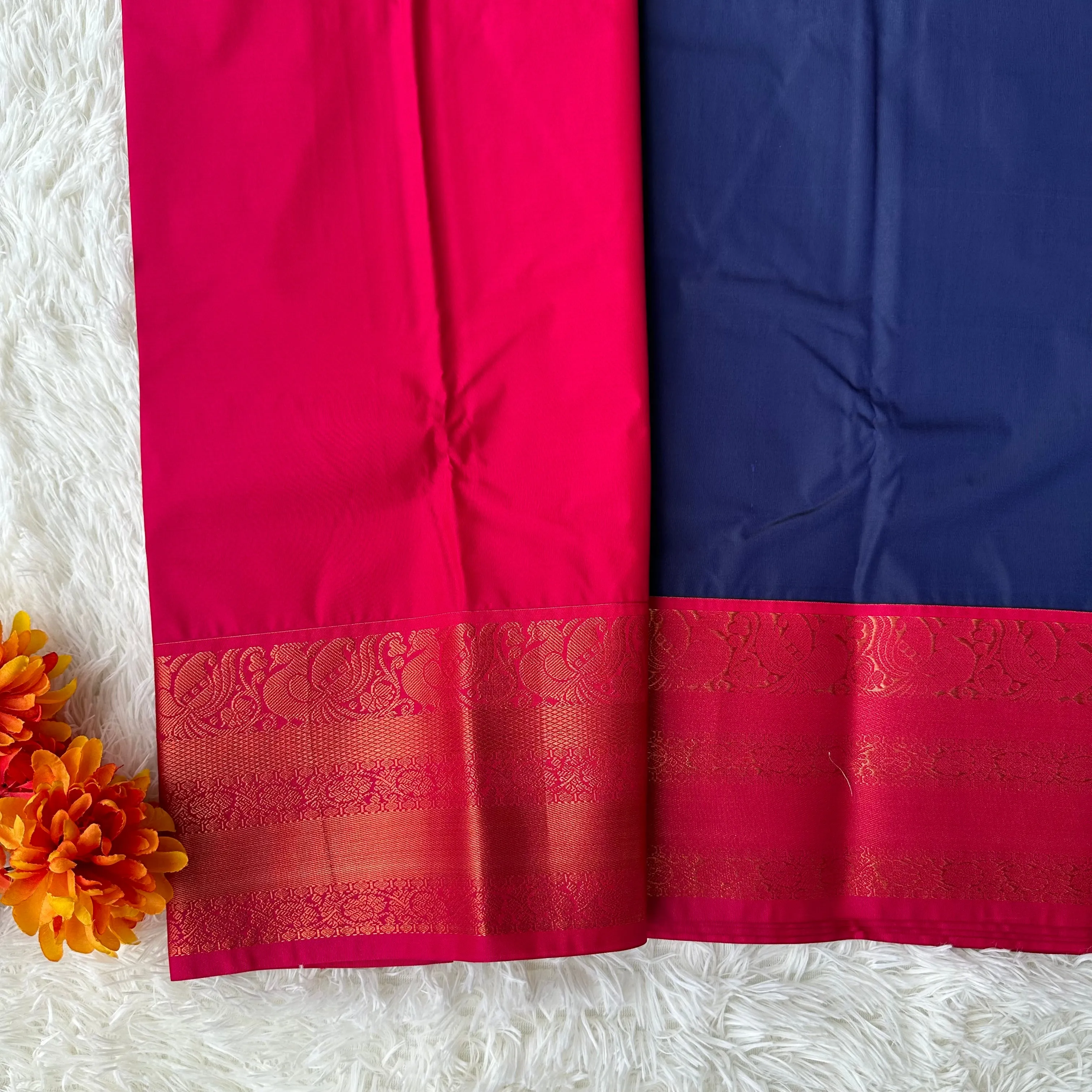 Pure Comfort: Dark Blue Semi-Silk Saree for Luxurious All-Day Wear