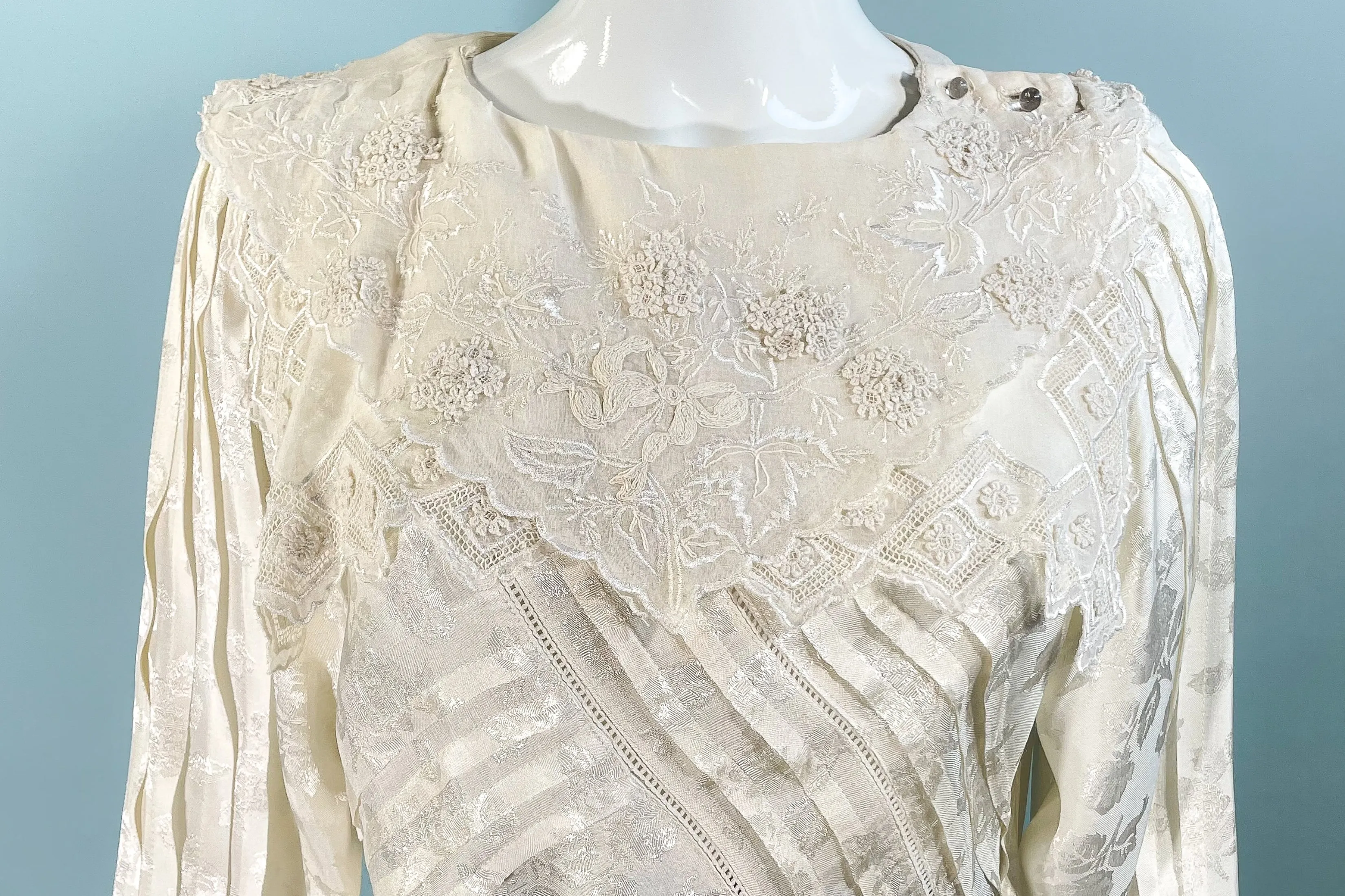 Rene Derhy Vintage 20s/30s Deco Style Blouson Blouse, Embroidered Collar S