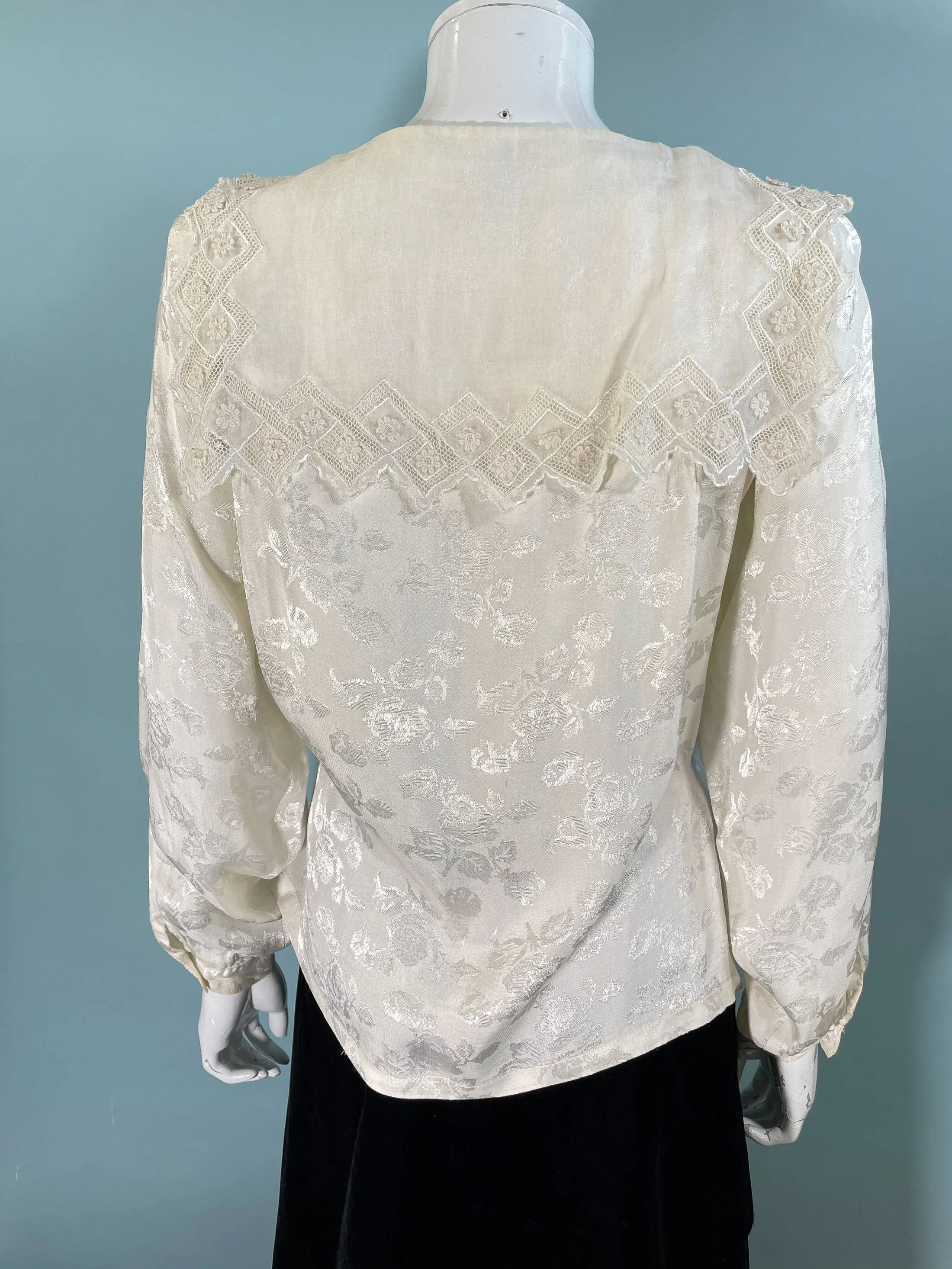 Rene Derhy Vintage 20s/30s Deco Style Blouson Blouse, Embroidered Collar S
