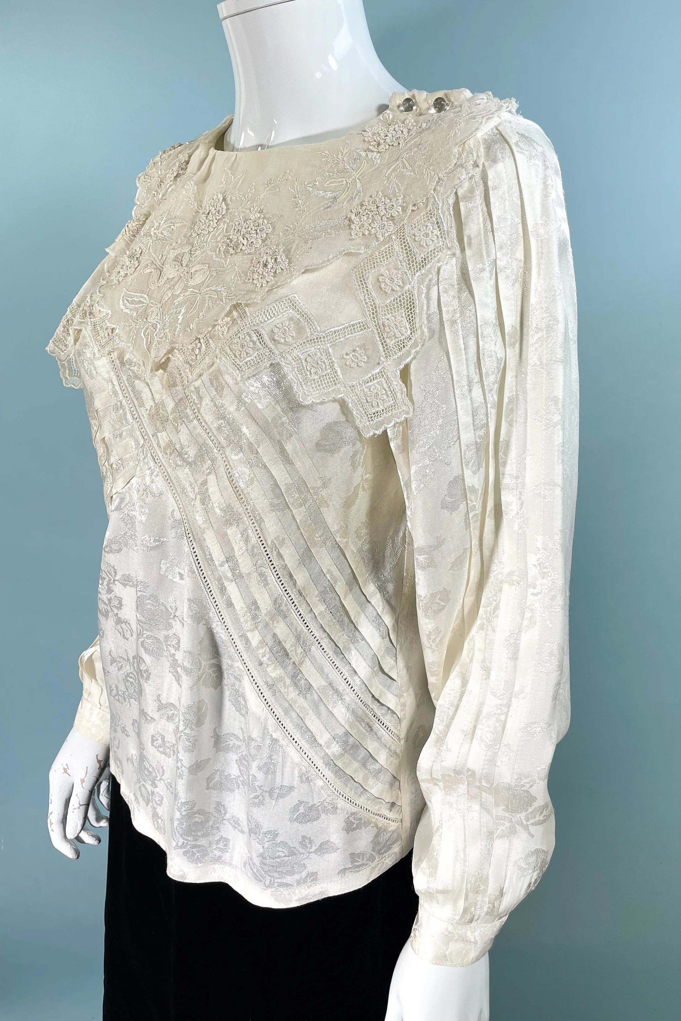 Rene Derhy Vintage 20s/30s Deco Style Blouson Blouse, Embroidered Collar S