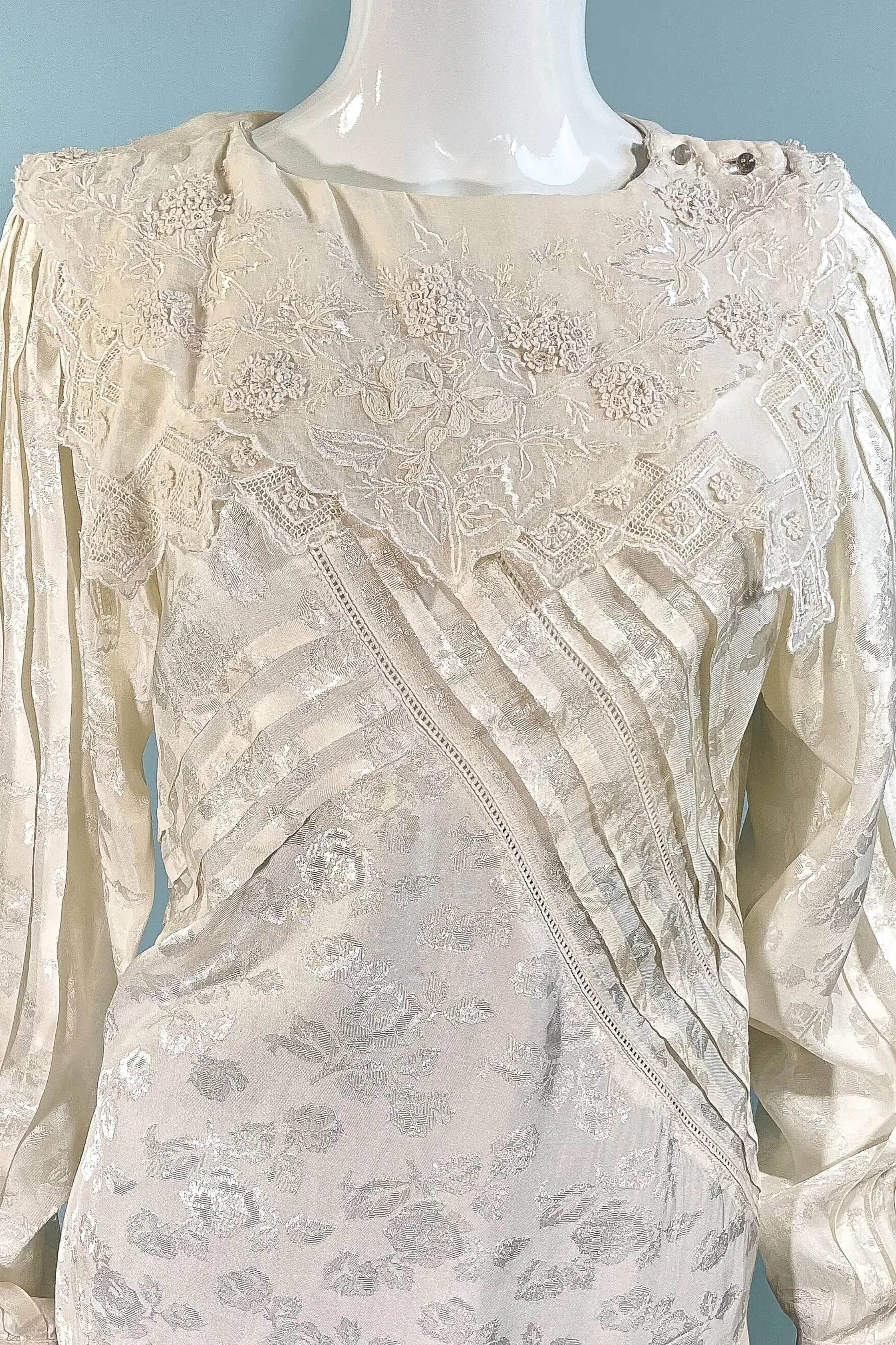 Rene Derhy Vintage 20s/30s Deco Style Blouson Blouse, Embroidered Collar S