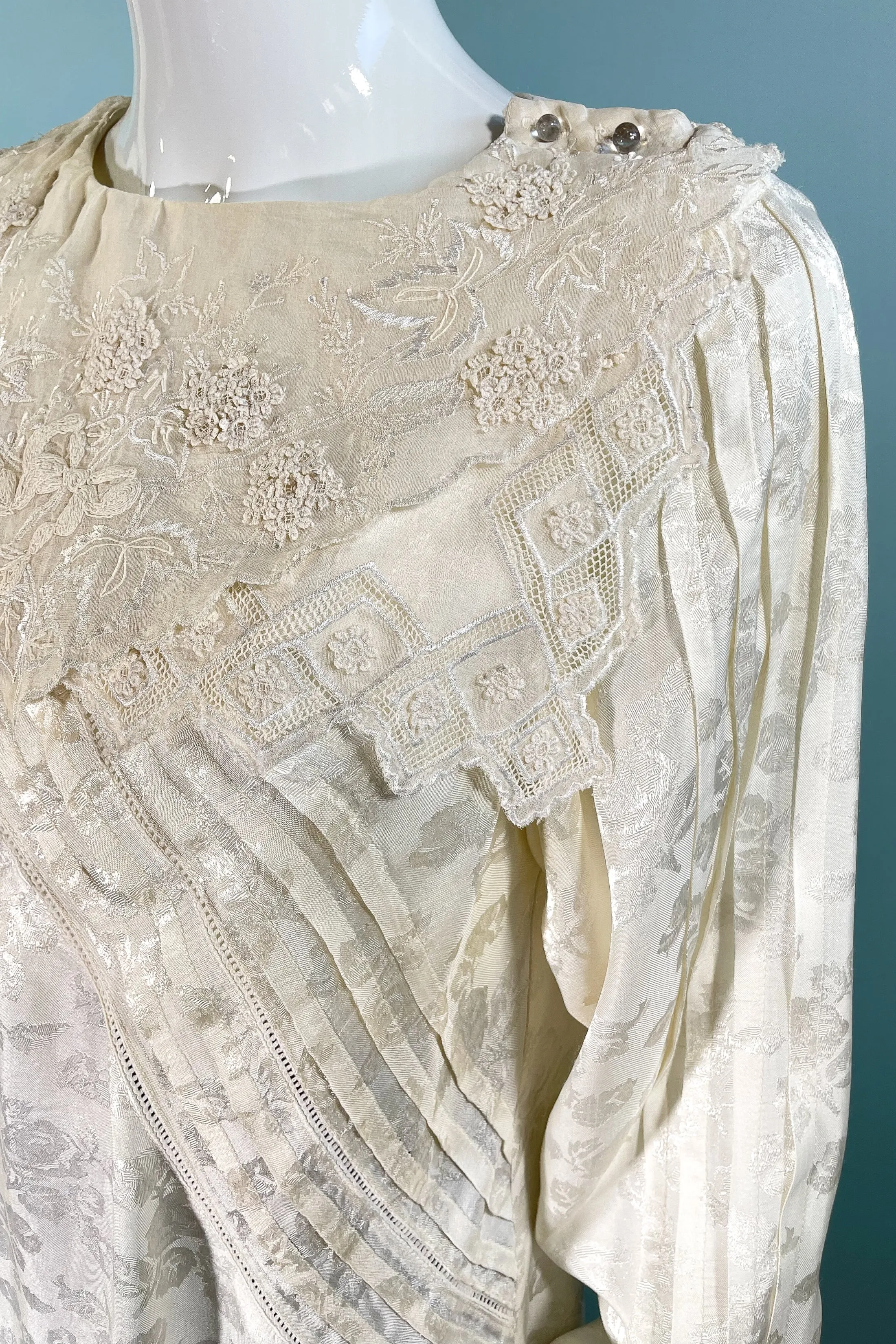 Rene Derhy Vintage 20s/30s Deco Style Blouson Blouse, Embroidered Collar S