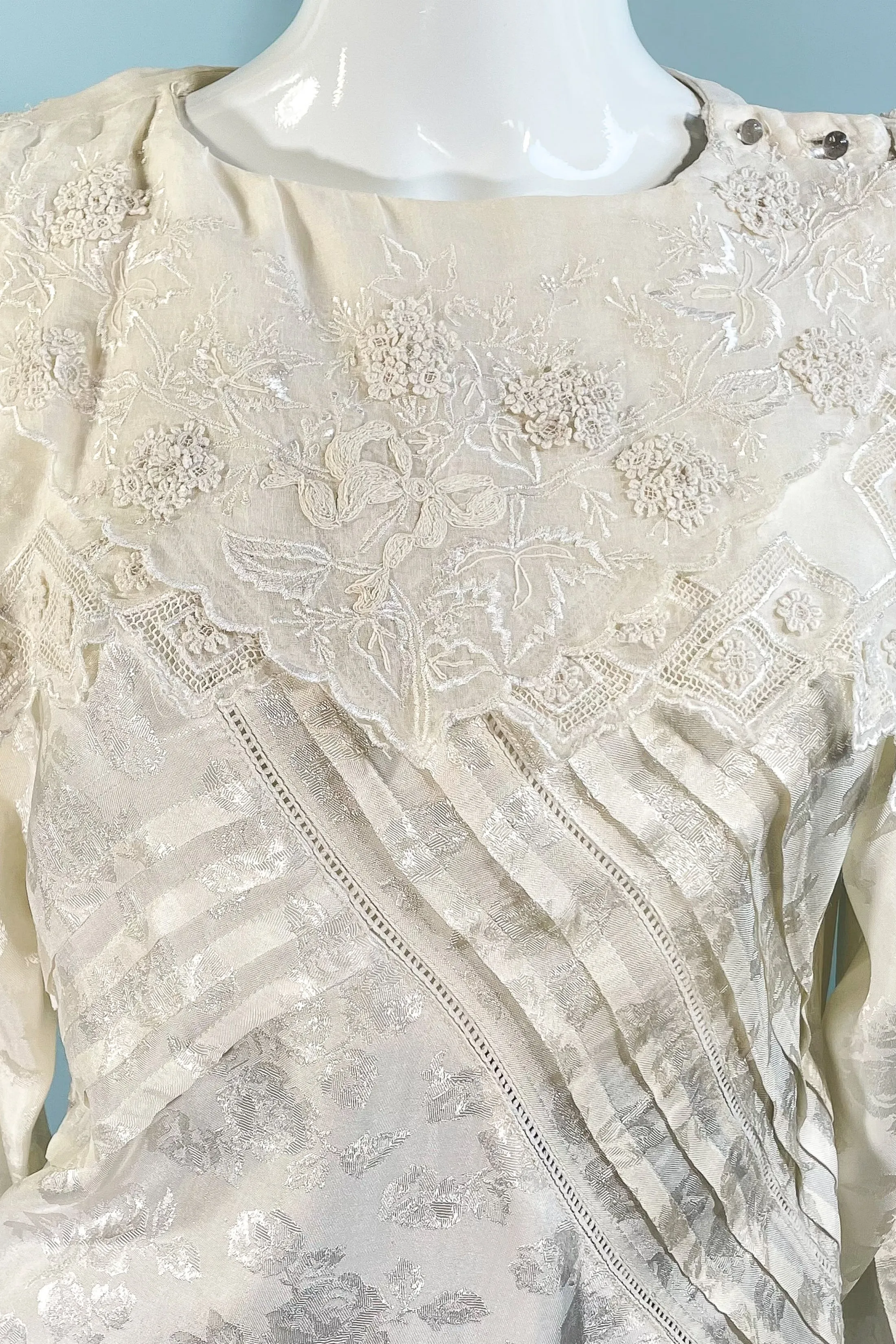 Rene Derhy Vintage 20s/30s Deco Style Blouson Blouse, Embroidered Collar S
