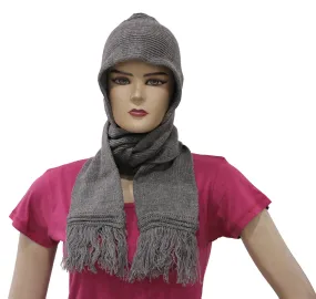 Romano nx Women's Winter Grey Wool Cap With Scarf Attached