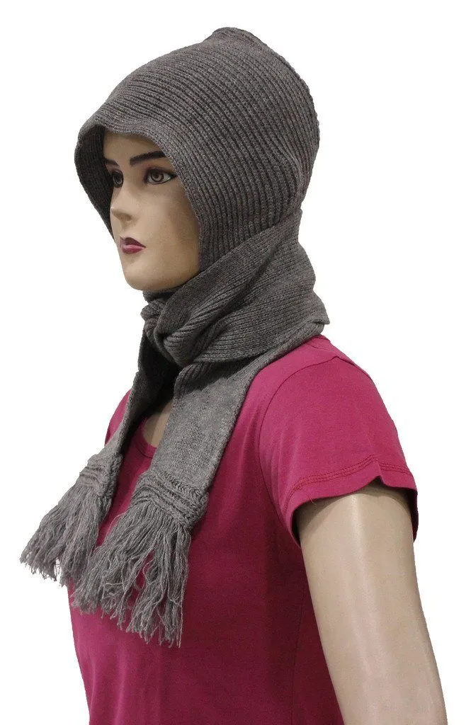 Romano nx Women's Winter Grey Wool Cap With Scarf Attached