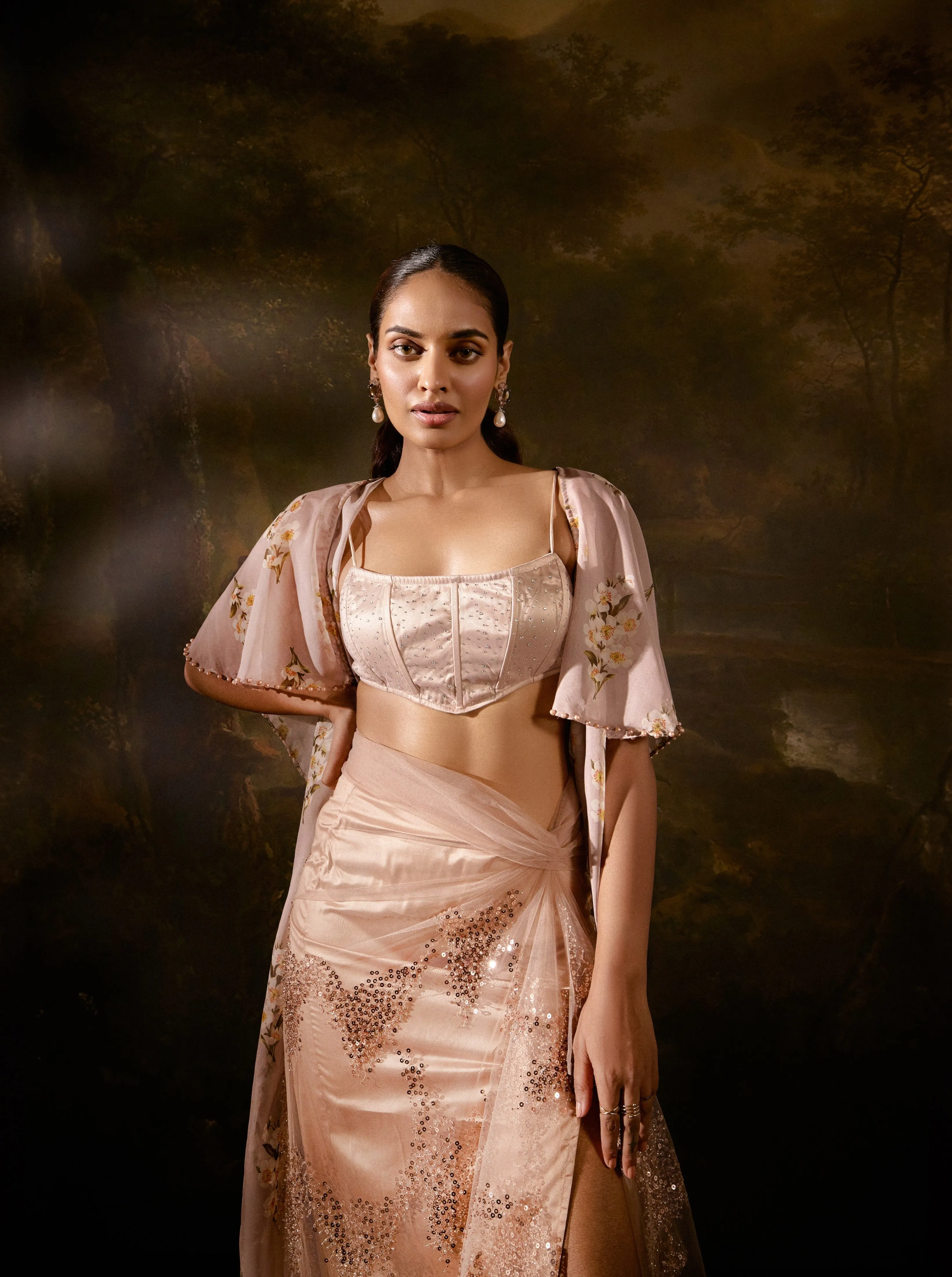 Embellished Nude Coord Set by Sanjali - Chic & Stylish