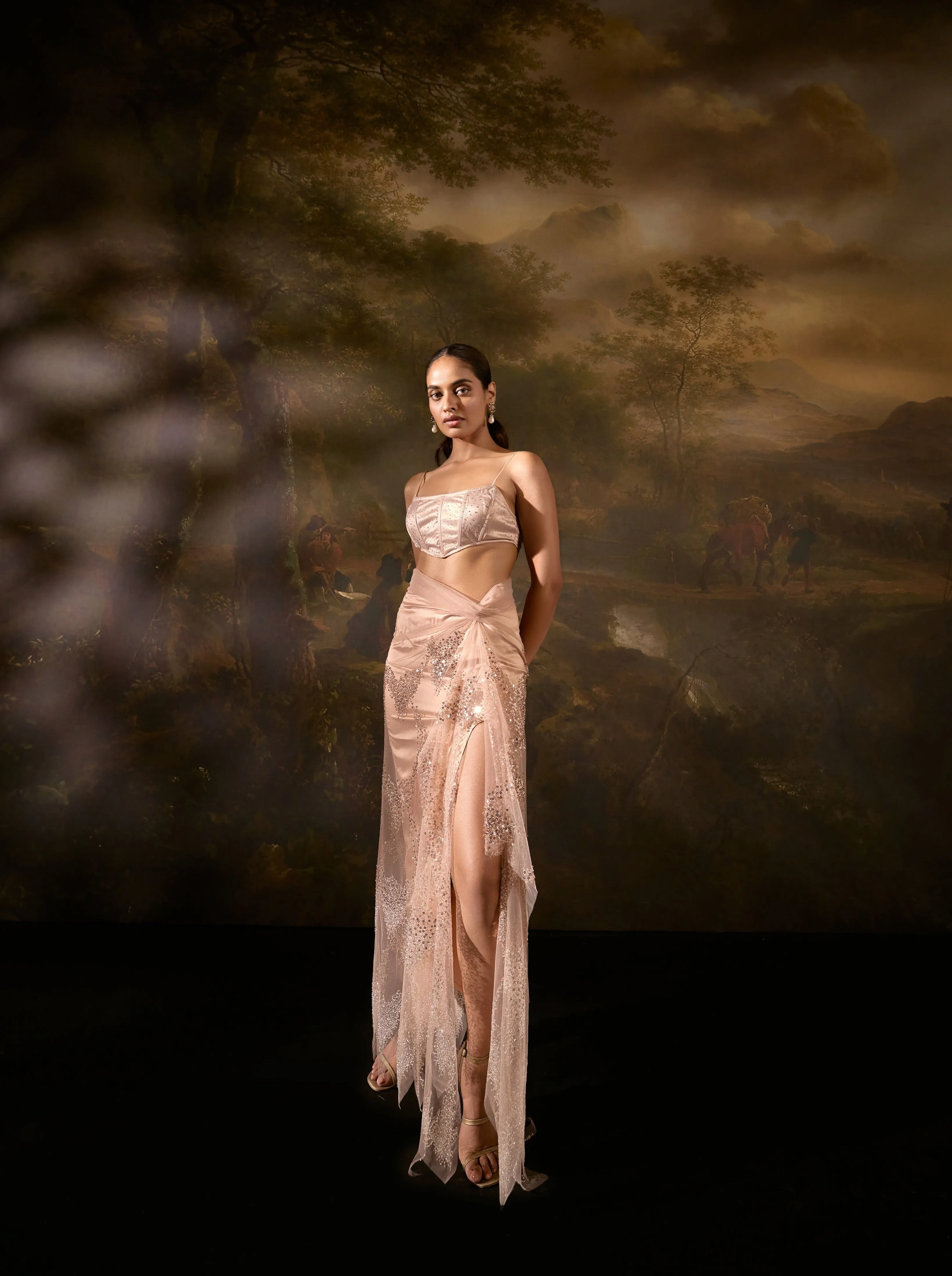 Embellished Nude Coord Set by Sanjali - Chic & Stylish
