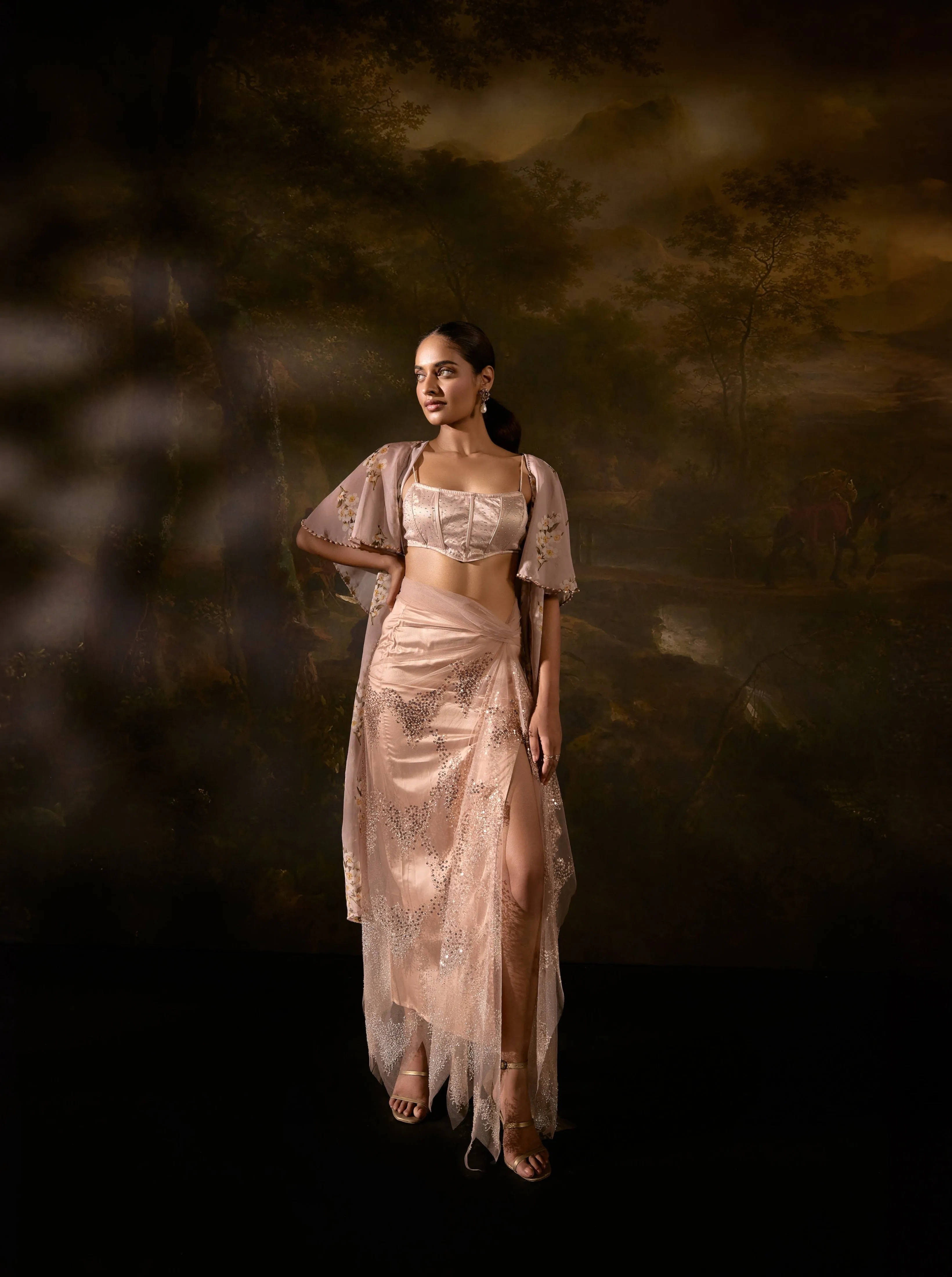 Embellished Nude Coord Set by Sanjali - Chic & Stylish