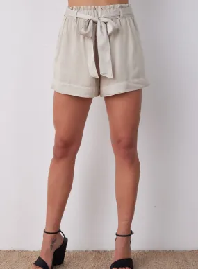Satin Ruffle High Waist Short - Sandy Ivory