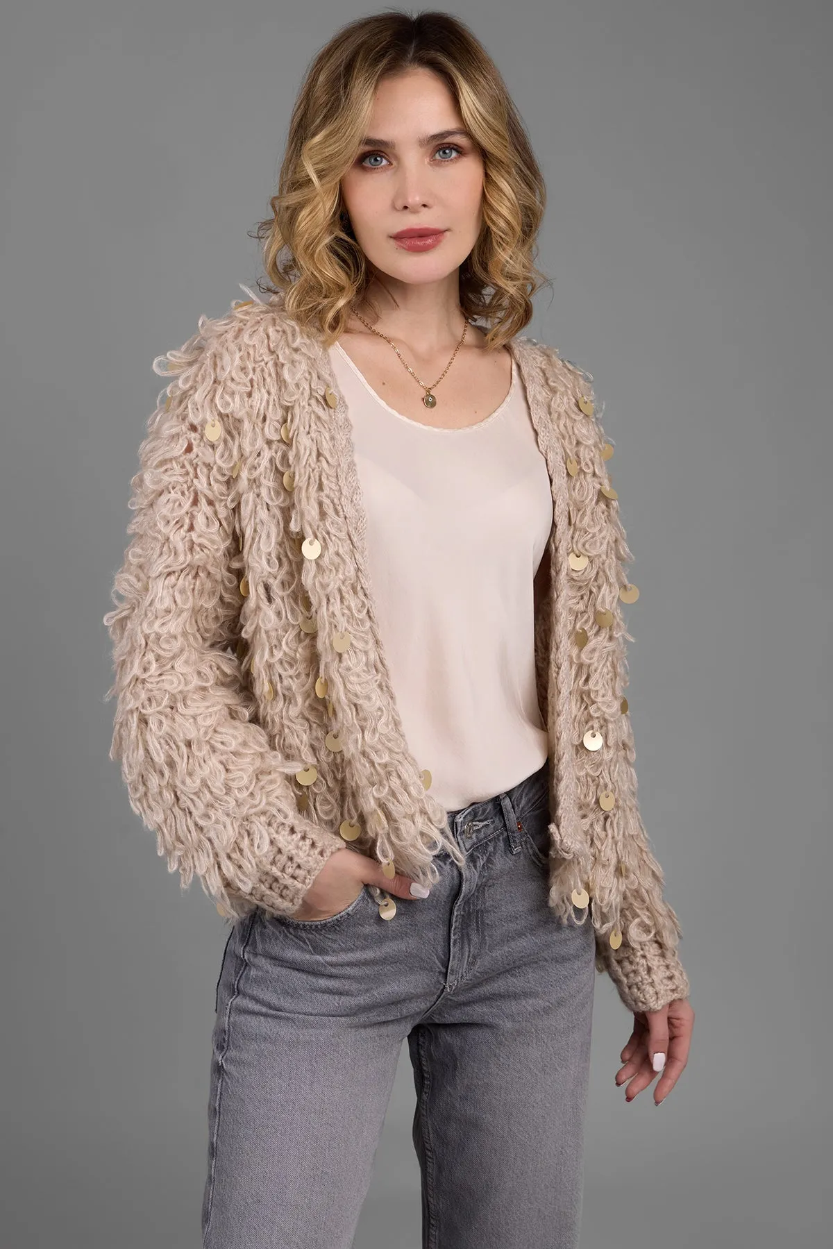 Sequined Loop Knit Cardigan