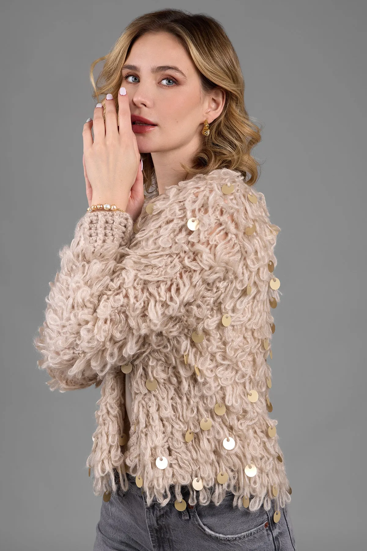 Sequined Loop Knit Cardigan
