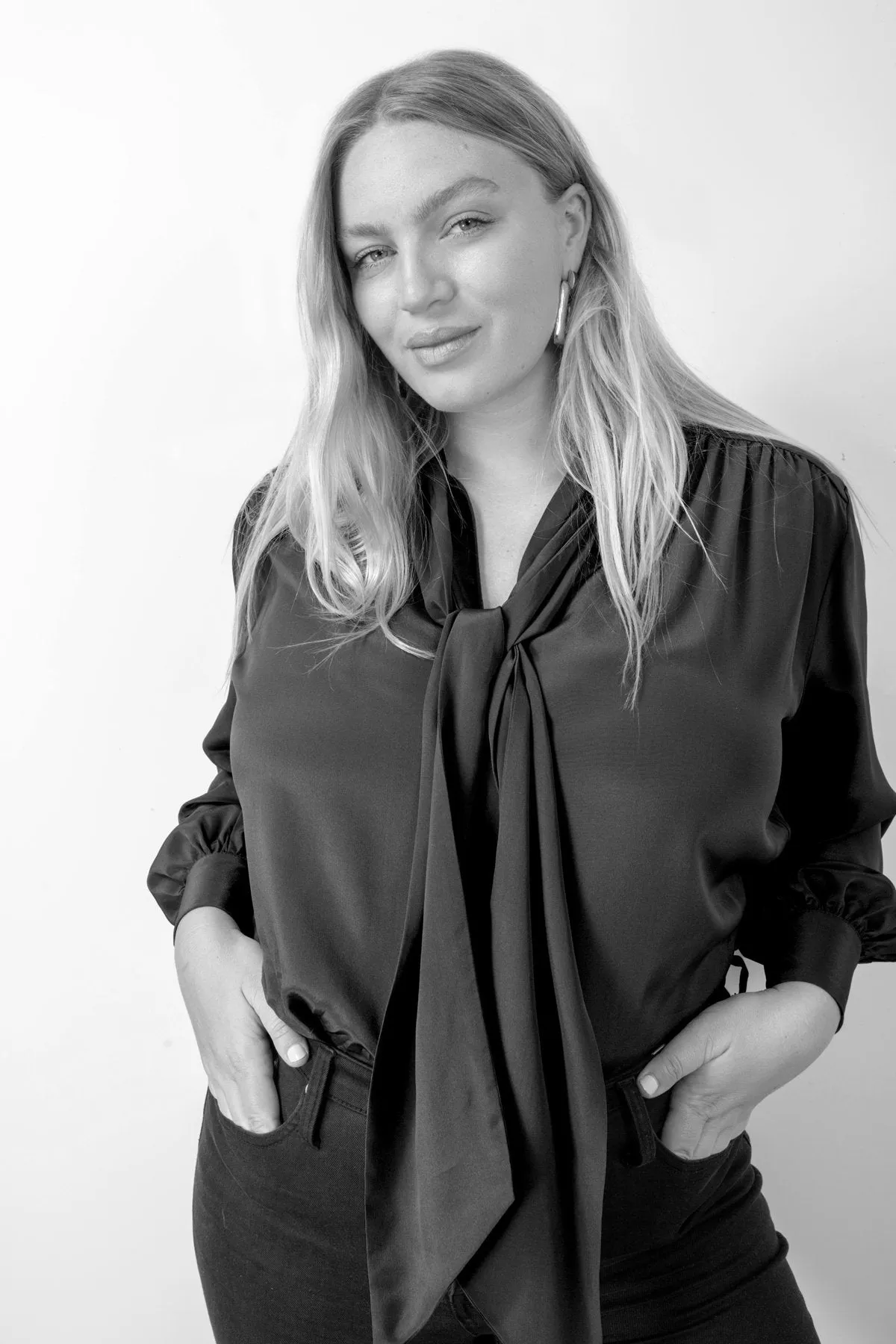 Elegant Brown Silk Blouse with Tie Neck
