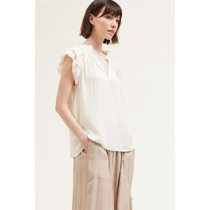 Sonia Grade and Gather Satin Ruffle Sleeve Blouse