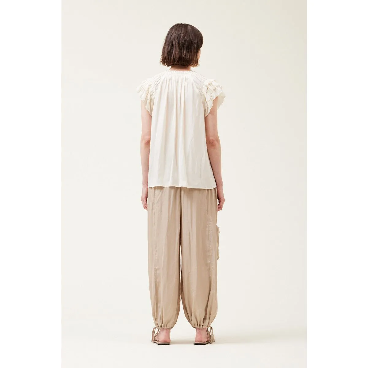 Sonia Grade and Gather Satin Ruffle Sleeve Blouse