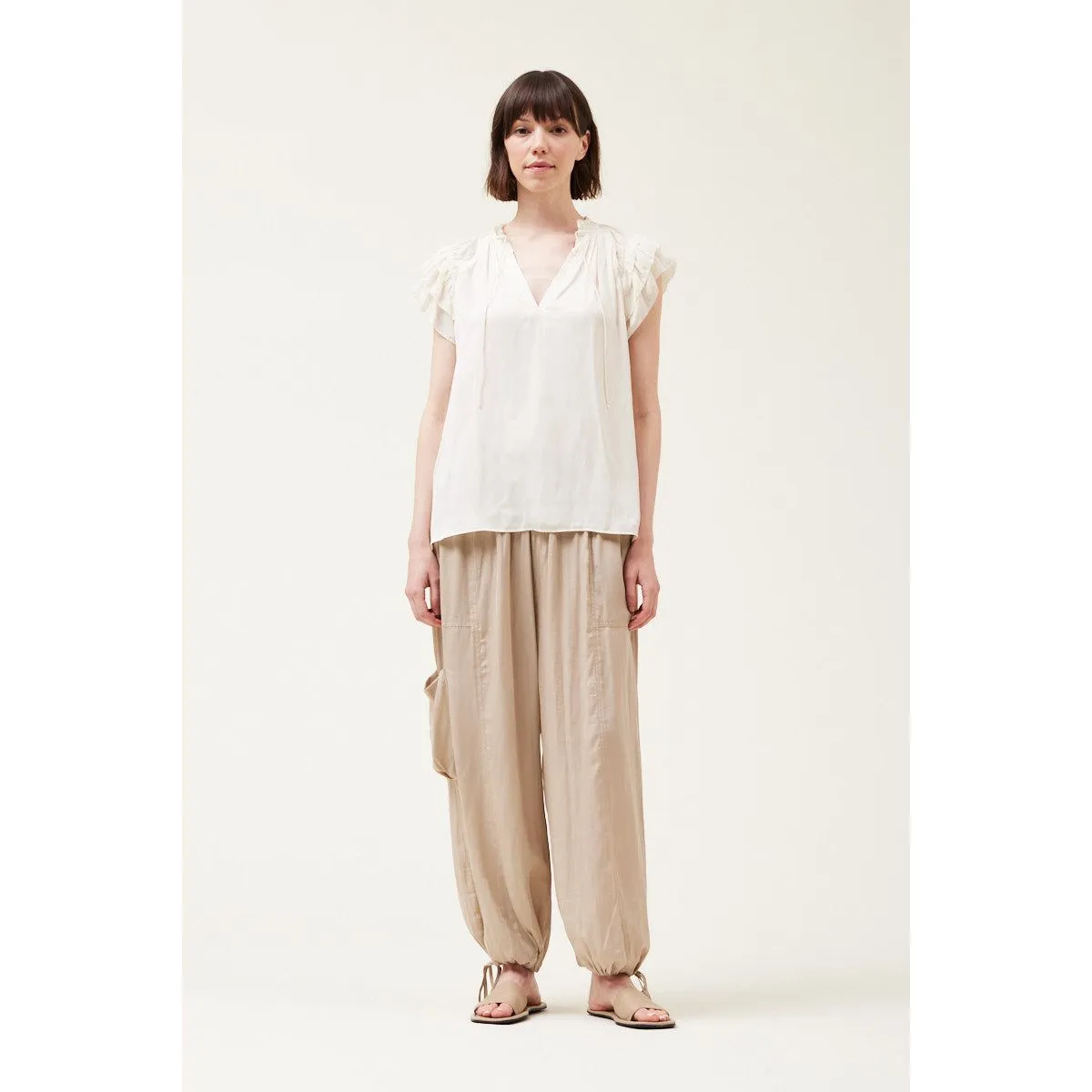 Sonia Grade and Gather Satin Ruffle Sleeve Blouse