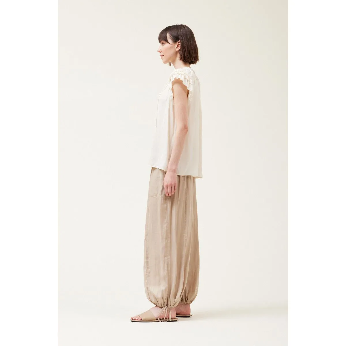 Sonia Grade and Gather Satin Ruffle Sleeve Blouse