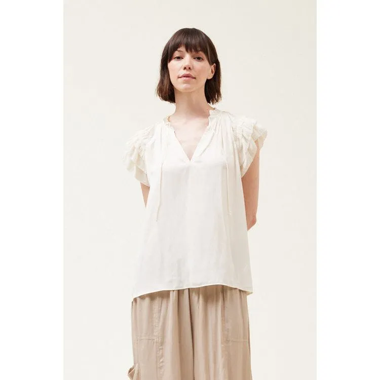 Sonia Grade and Gather Satin Ruffle Sleeve Blouse