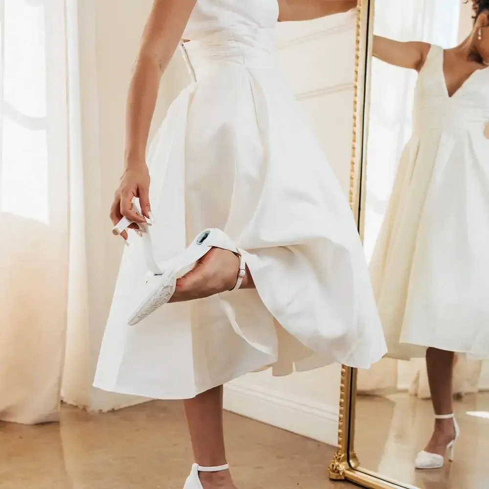 Elegant DOrsay White Satin Lace Stiletto Heel Kit - Size 4