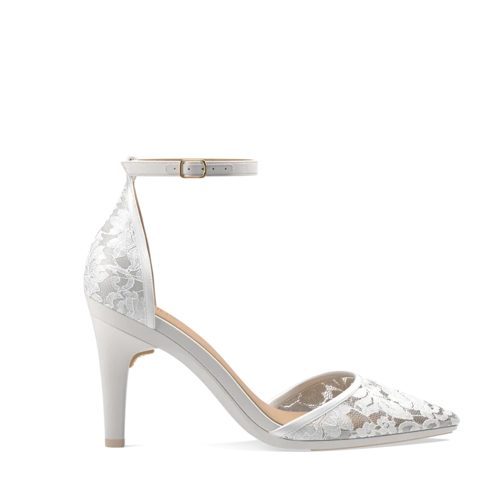 Elegant DOrsay White Satin Lace Stiletto Heel Kit - Size 4