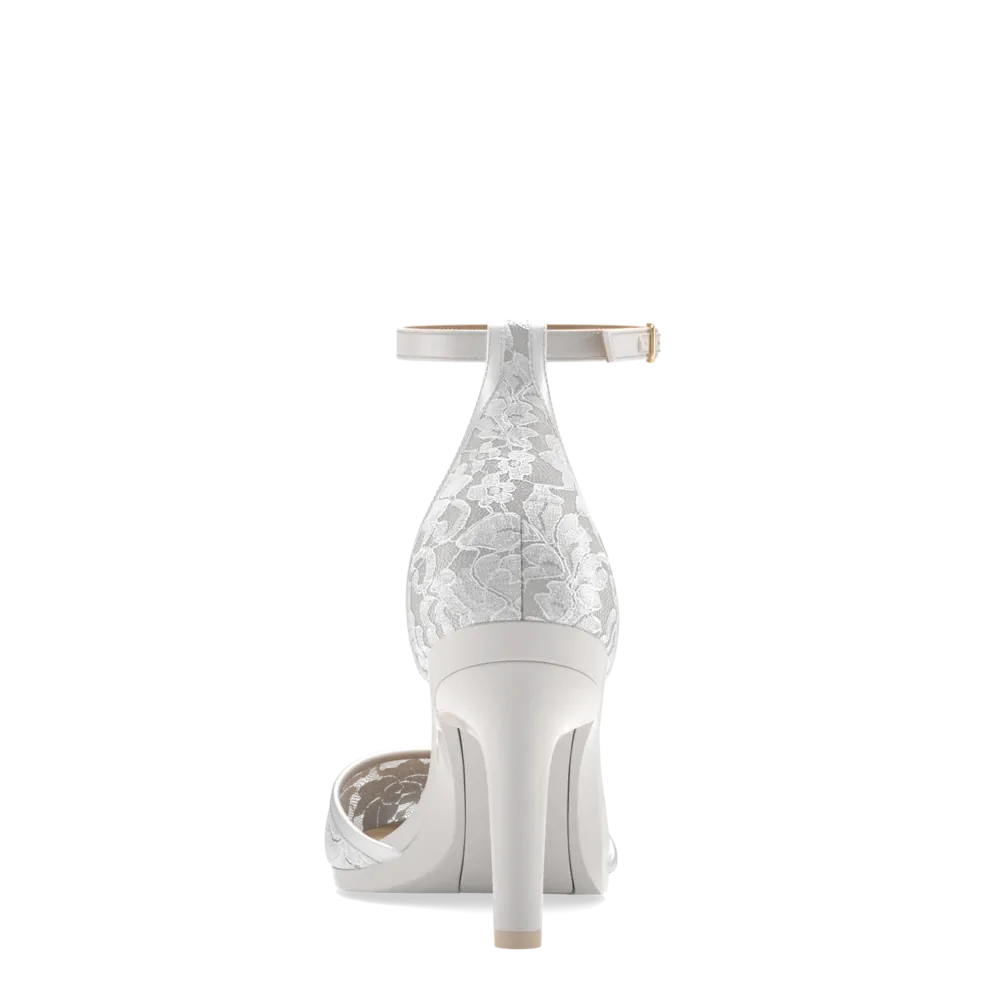 Elegant DOrsay White Satin Lace Stiletto Heel Kit - Size 4